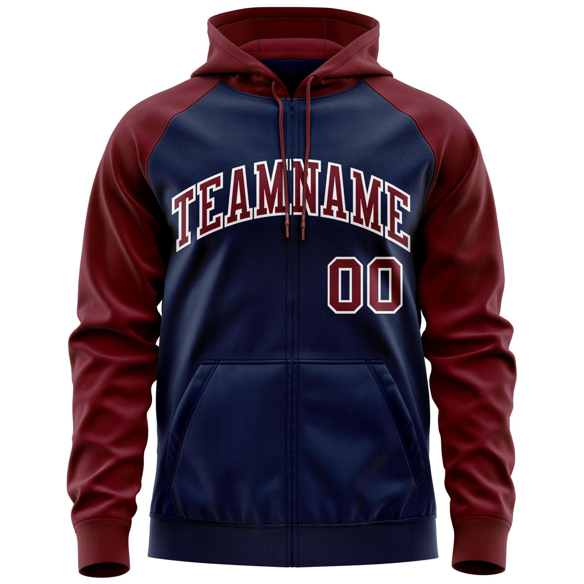 Custom Stitched Navy Crimson-White Raglan Sleeves Sports Full-Zip Sweatshirt Hoodie| KXKSHOP