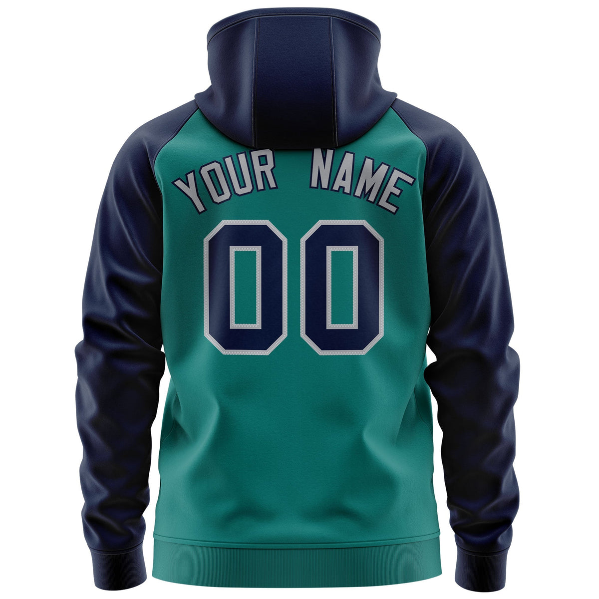 Custom Stitched Aqua Navy-Gray Raglan Sleeves Sports Full-Zip Sweatshirt Hoodie| KXKSHOP