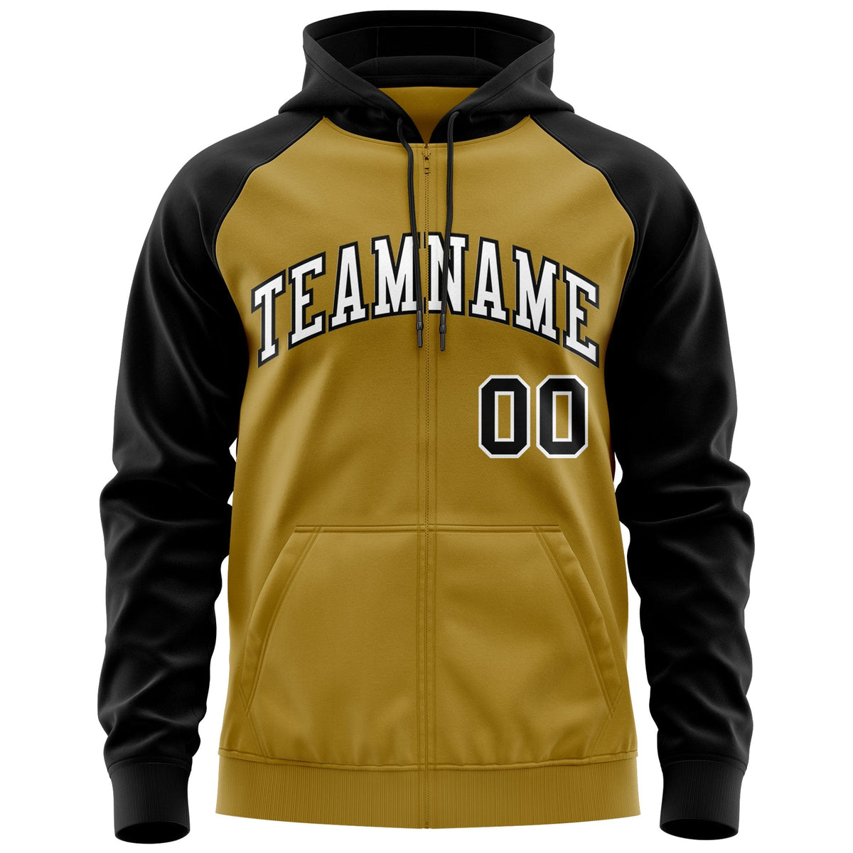 Custom Stitched Old Gold White-Black Raglan Sleeves Sports Full-Zip Sweatshirt Hoodie| KXKSHOP