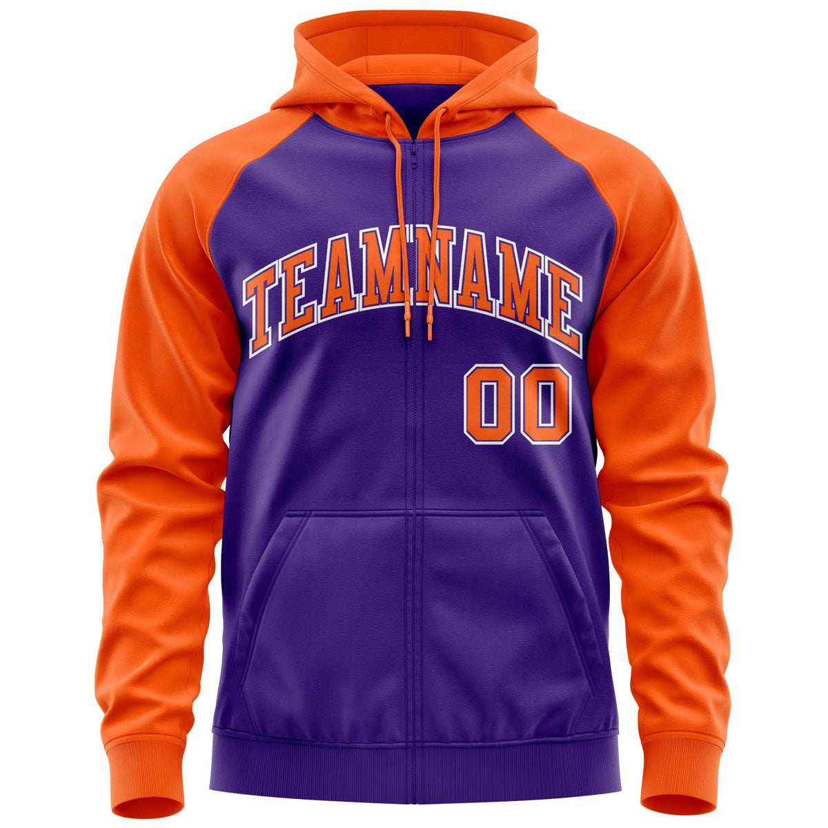 Custom Stitched Purple Orange Raglan Sleeves Sports Full-Zip Sweatshirt Hoodie| KXKSHOP