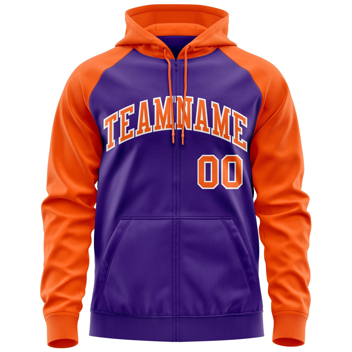 Custom Stitched Purple Orange Raglan Sleeves Sports Full-Zip Sweatshirt Hoodie| KXKSHOP