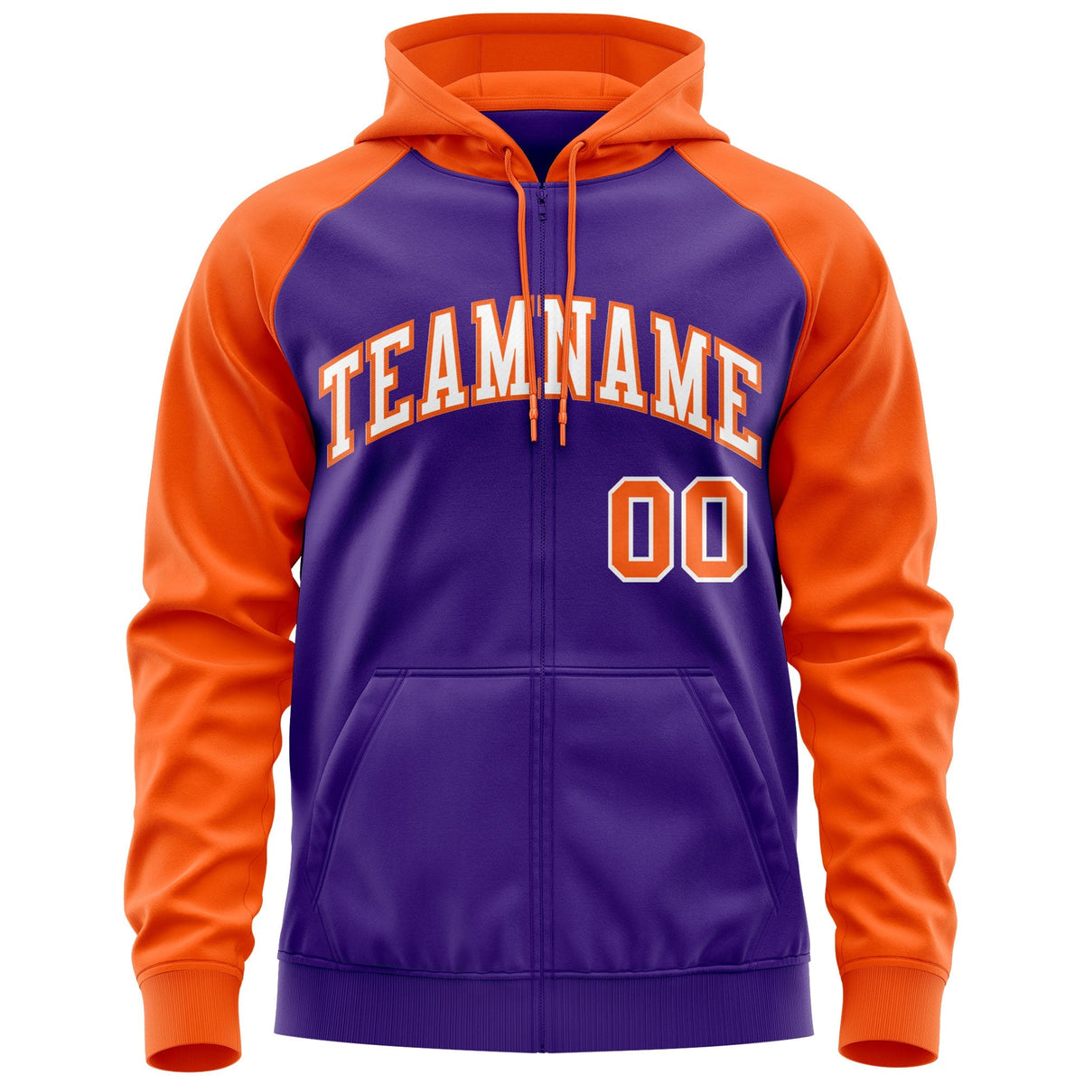 Custom Stitched Purple Orange Raglan Sleeves Sports Full-Zip Sweatshirt Hoodie| KXKSHOP