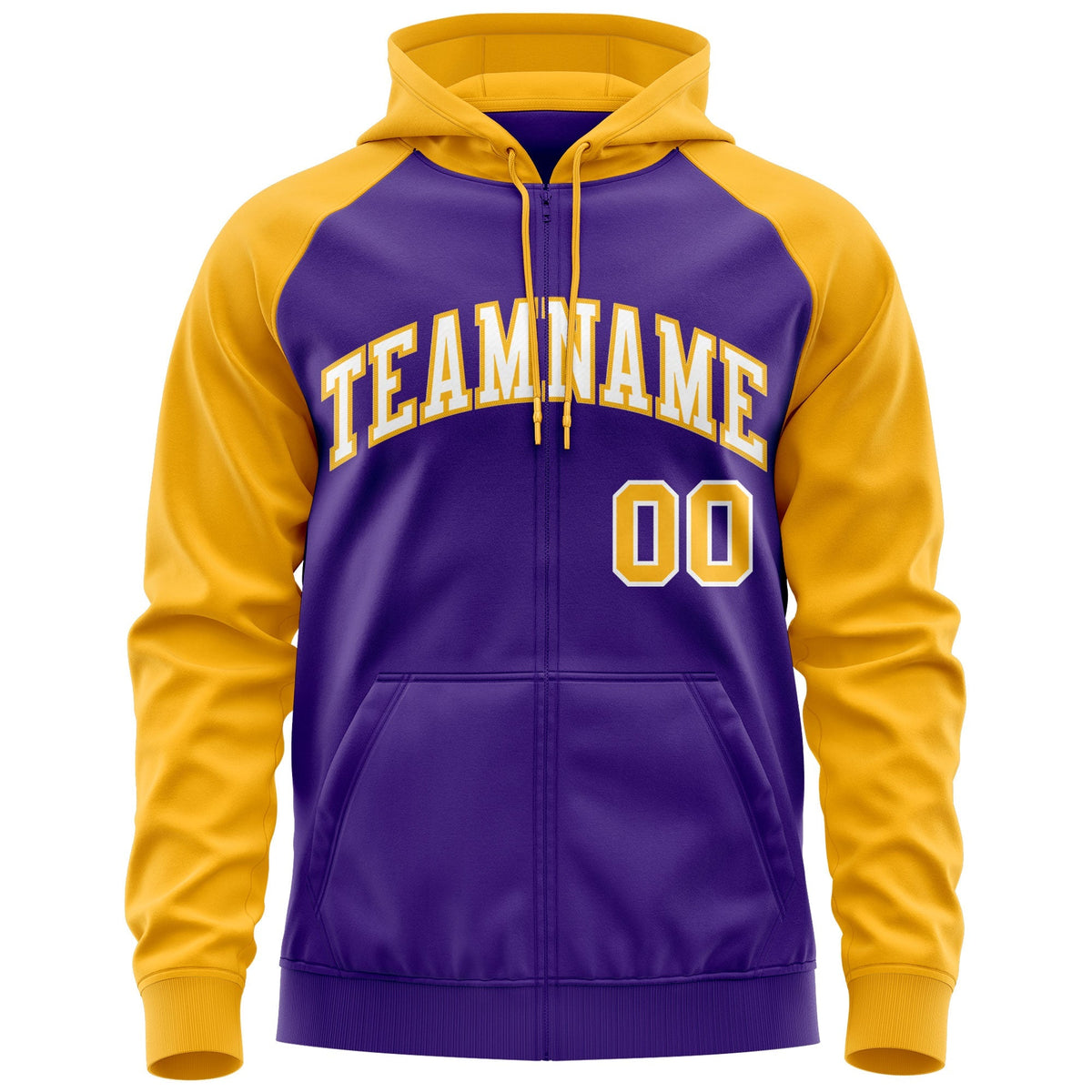 Custom Stitched Purple Gold Raglan Sleeves Sports Full-Zip Sweatshirt Hoodie| KXKSHOP