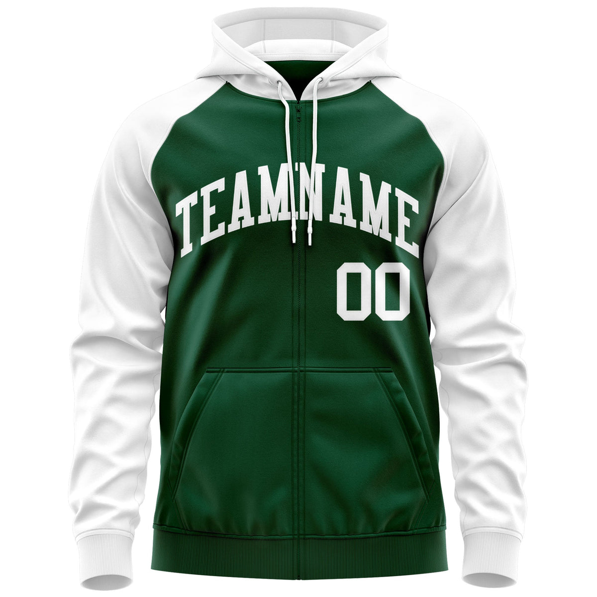 Custom Stitched Green White Raglan Sleeves Sports Full-Zip Sweatshirt Hoodie| KXKSHOP
