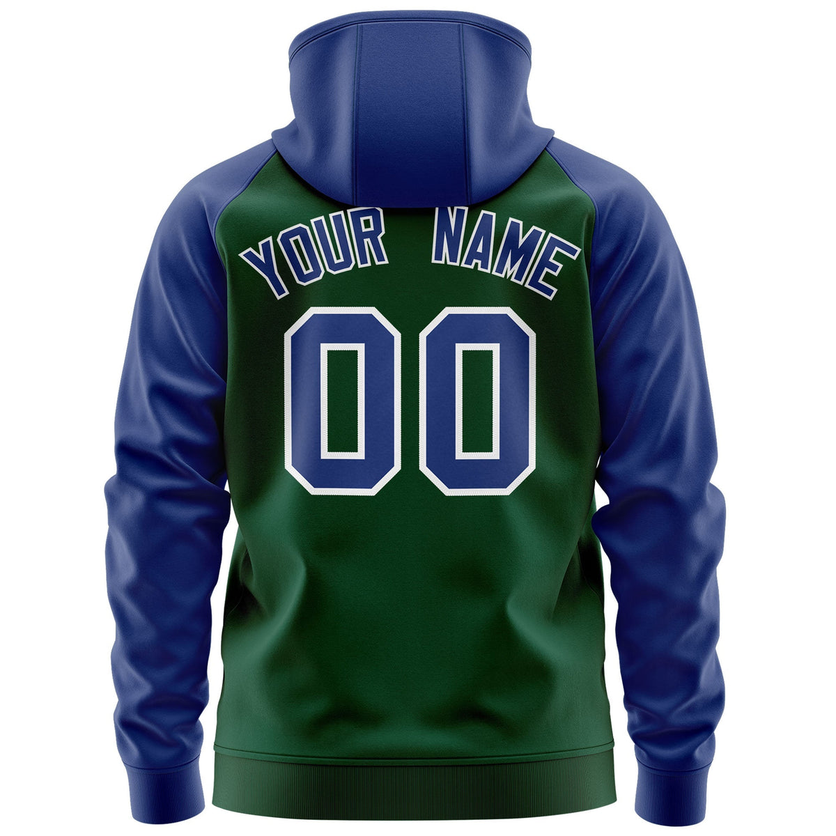 Custom Stitched Green Royal-White Raglan Sleeves Sports Full-Zip Sweatshirt Hoodie| KXKSHOP