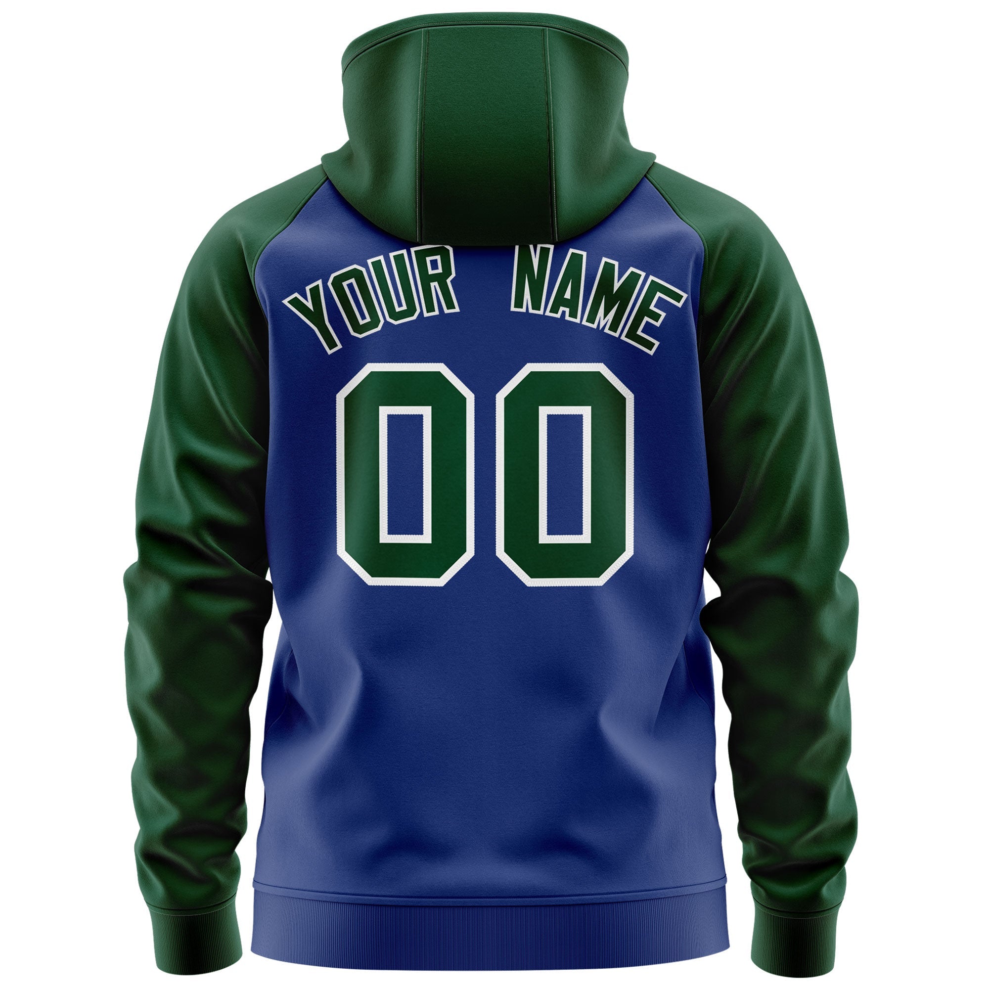 Custom Stitched Royal Green-White Raglan Sleeves Sports Full-Zip Sweatshirt Hoodie| KXKSHOP