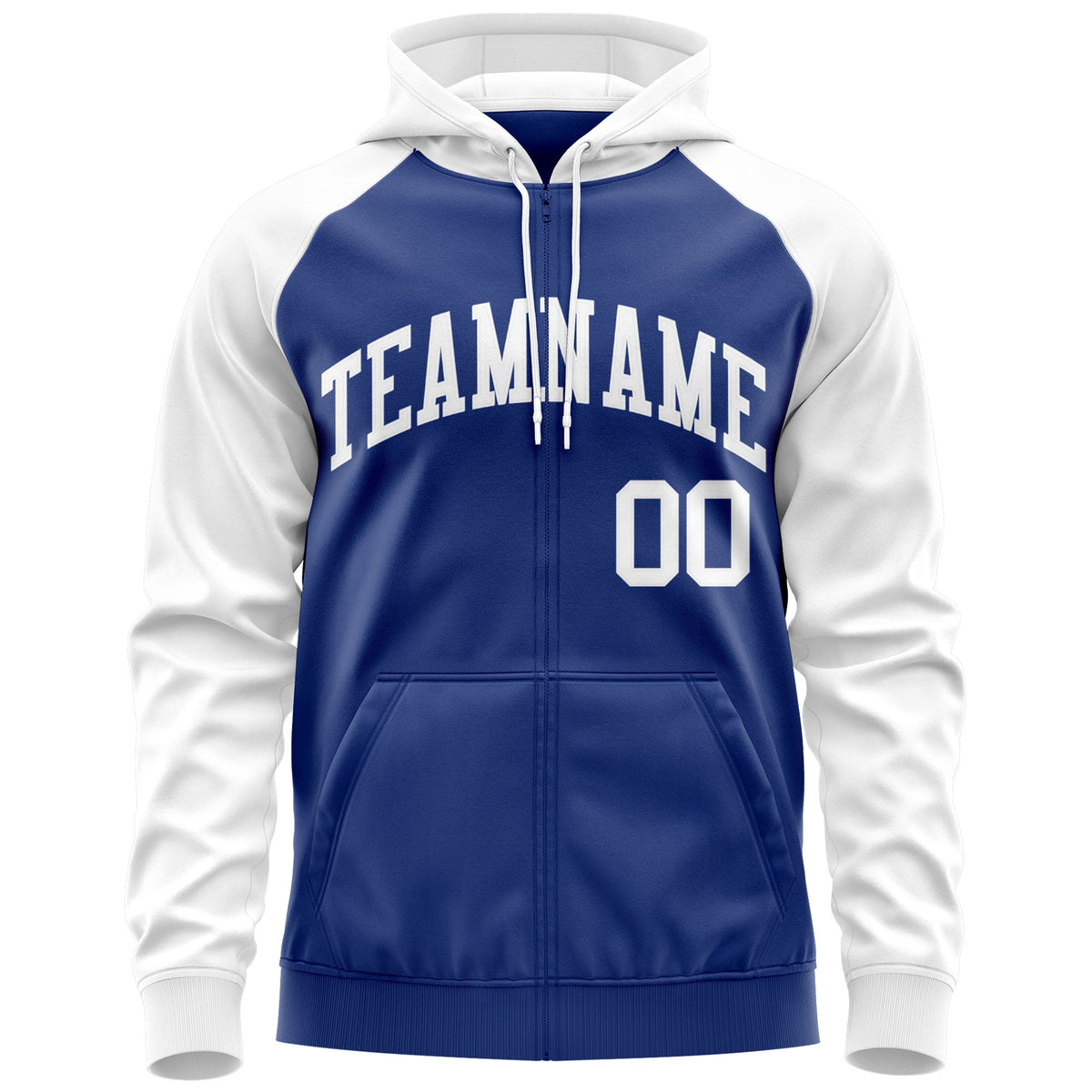 Custom Stitched Royal White Raglan Sleeves Sports Full-Zip Sweatshirt Hoodie| KXKSHOP