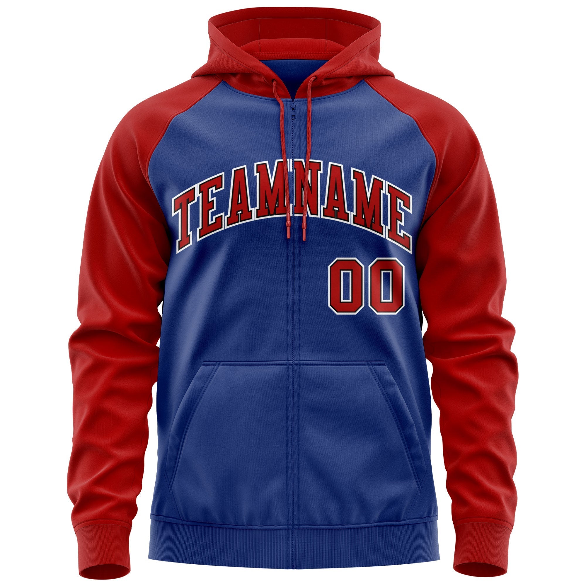 Custom Stitched Royal Red-White Raglan Sleeves Sports Full-Zip Sweatshirt Hoodie| KXKSHOP