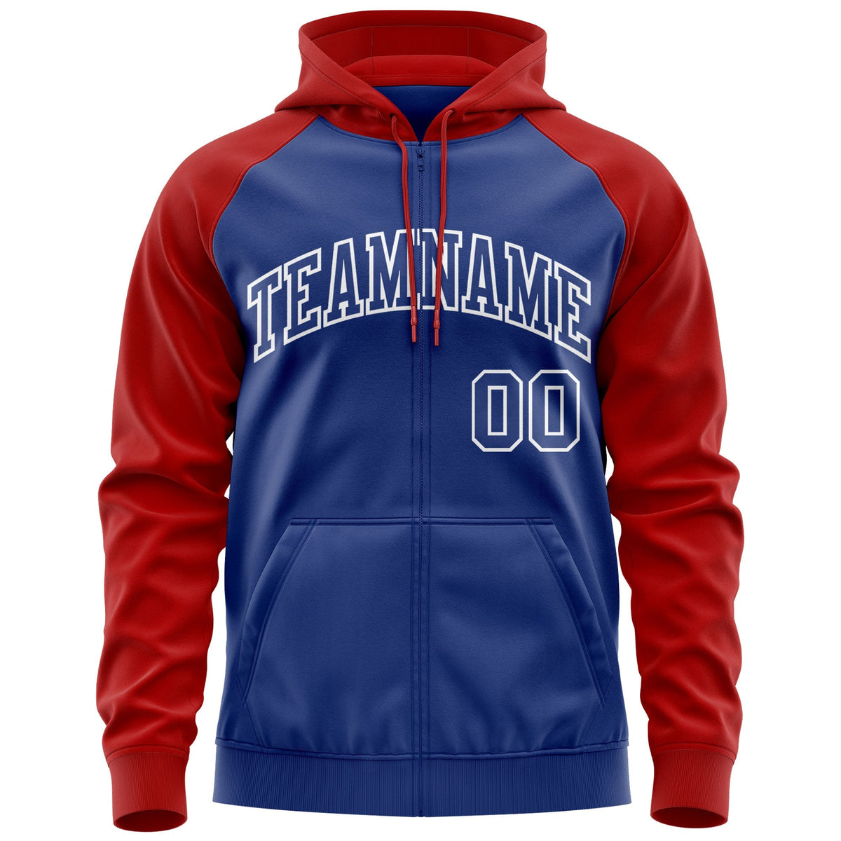 Custom Stitched Royal Red-White Raglan Sleeves Sports Full-Zip Sweatshirt Hoodie| KXKSHOP