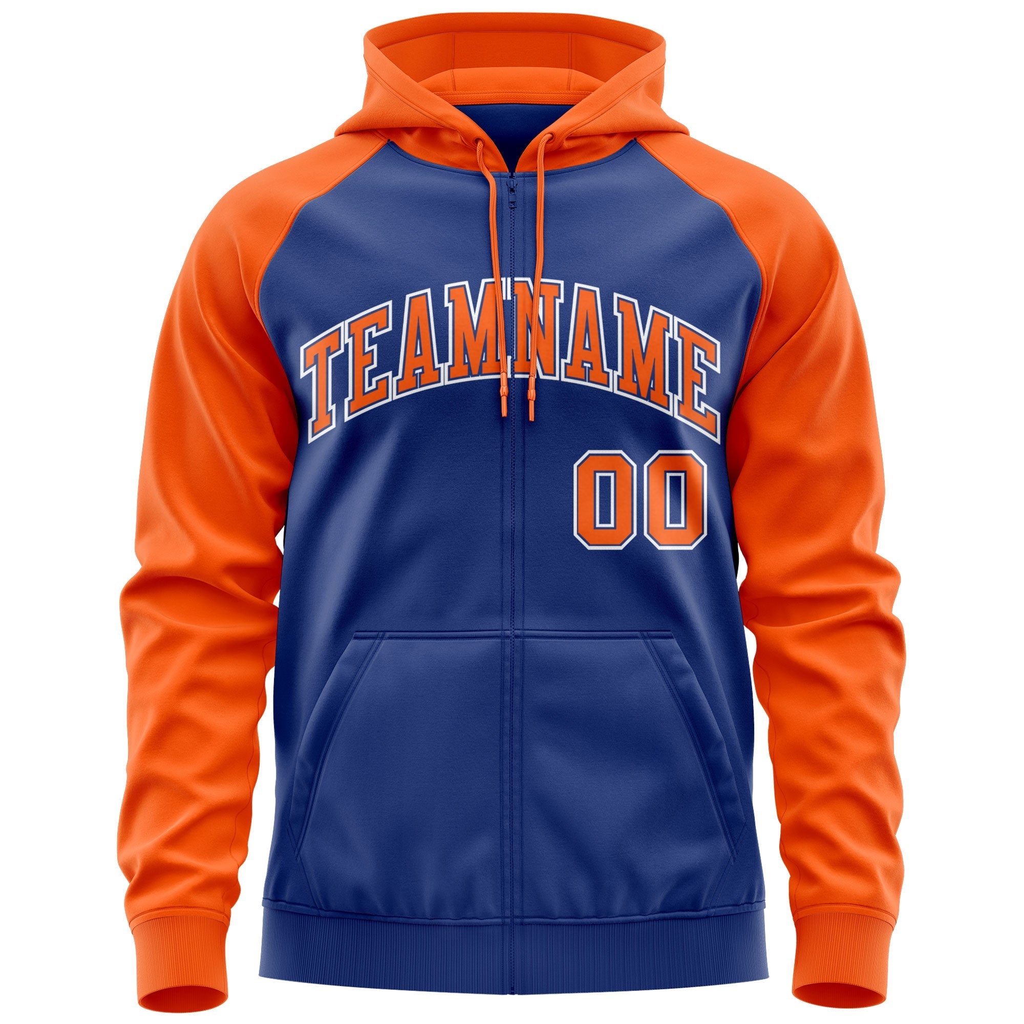 Custom Stitched Royal Orange-White Raglan Sleeves Sports Full-Zip Sweatshirt Hoodie| KXKSHOP