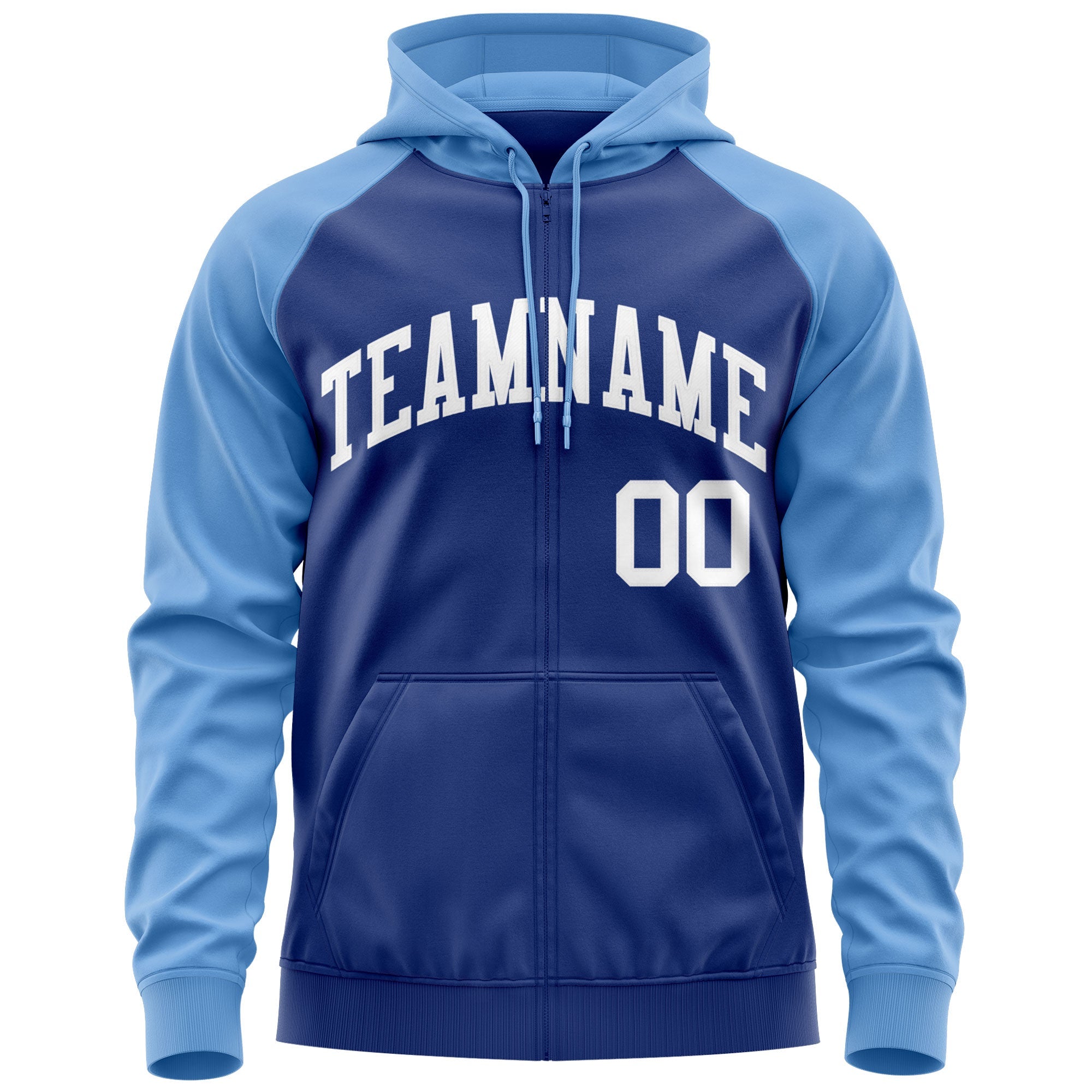Custom Stitched Royal White-Light Blue Raglan Sleeves Sports Full-Zip Sweatshirt Hoodie| KXKSHOP