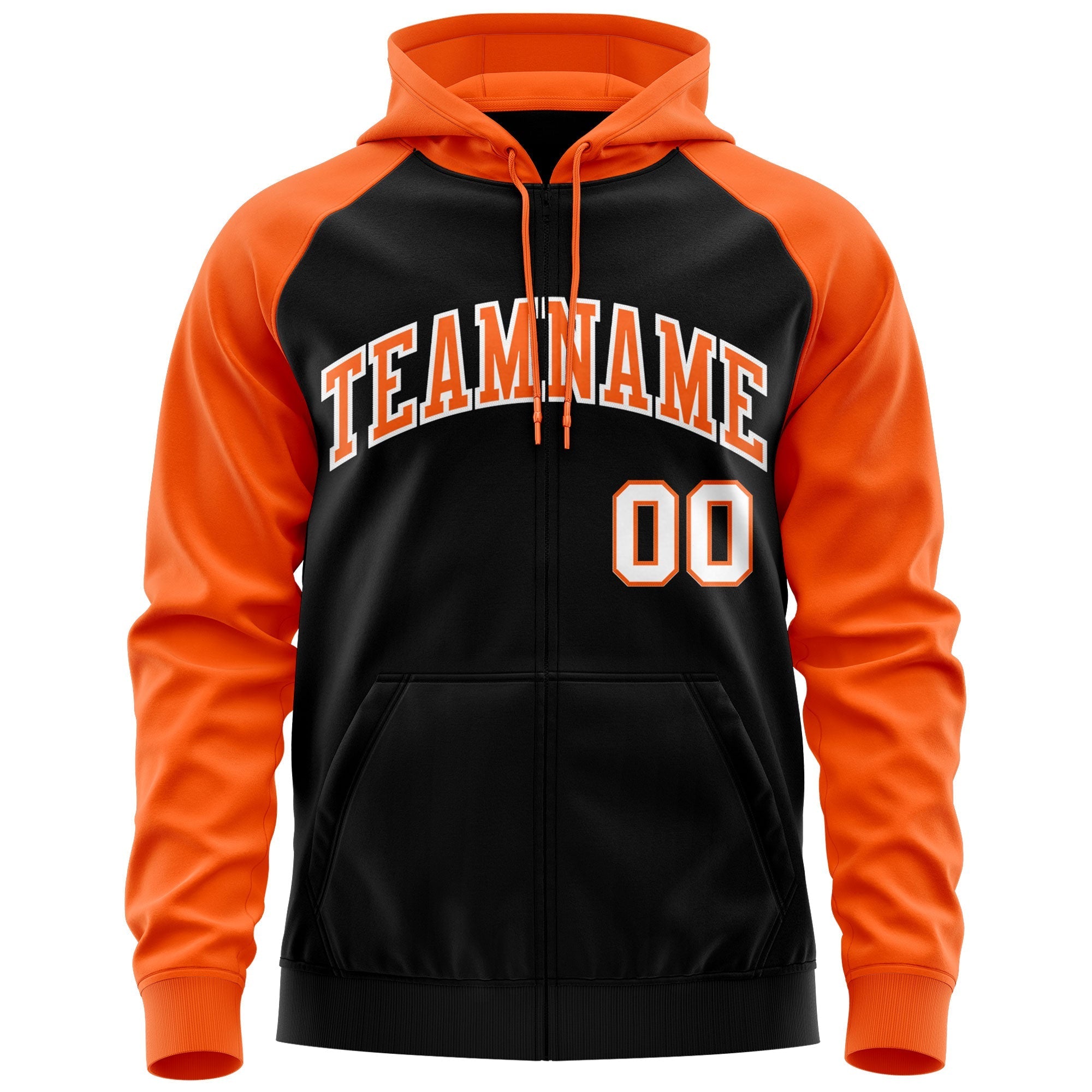 Custom Stitched Black Orange-White Raglan Sleeves Sports Full-Zip Sweatshirt Hoodie| KXKSHOP