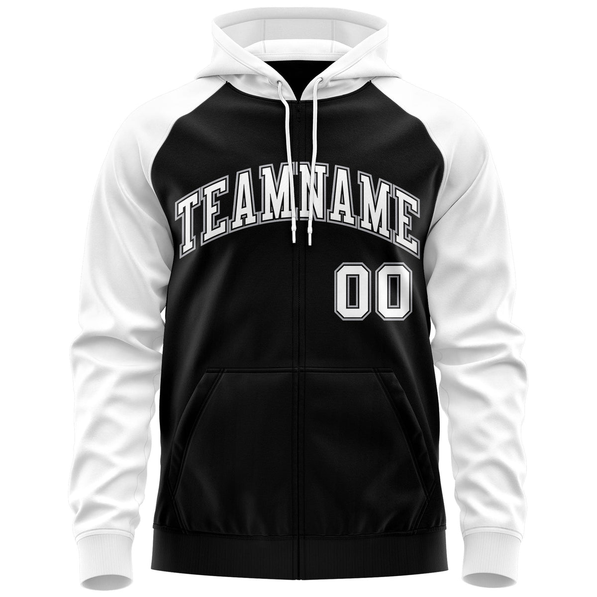 Custom Stitched Black White-Gray Raglan Sleeves Sports Full-Zip Sweatshirt Hoodie| KXKSHOP