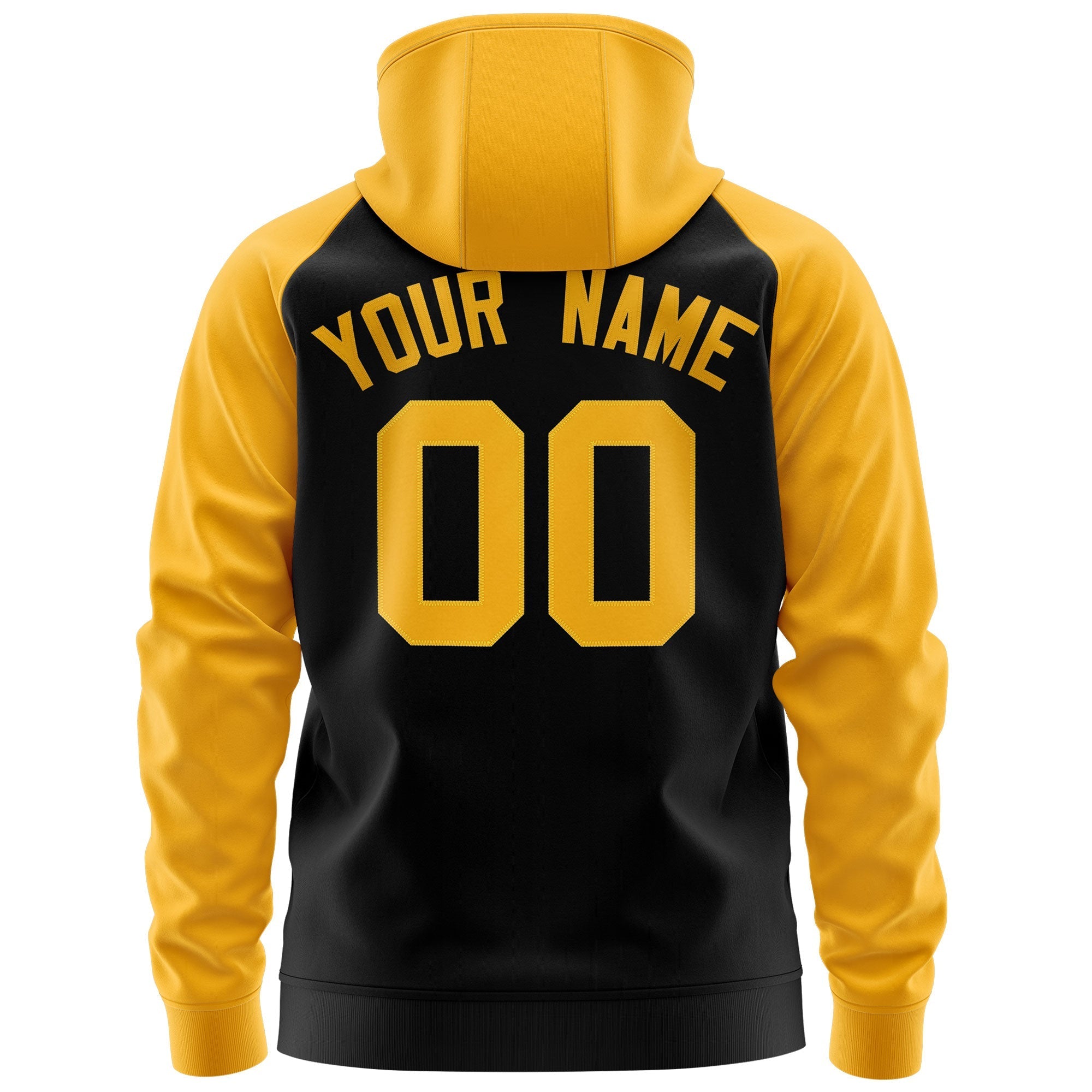 Custom Stitched Black Gold Raglan Sleeves Sports Full-Zip Sweatshirt Hoodie| KXKSHOP
