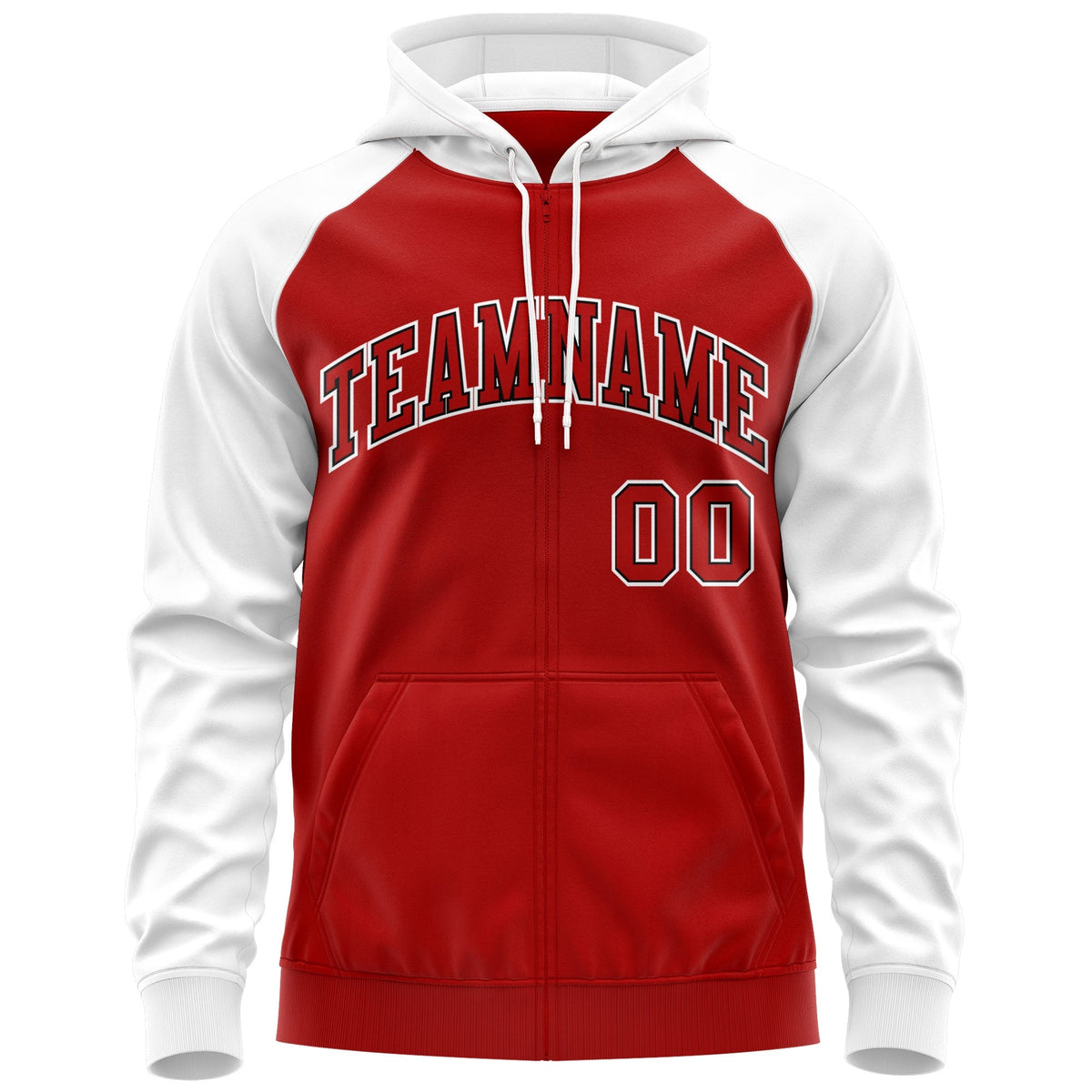 Custom Stitched Red Black-White Raglan Sleeves Sports Full-Zip Sweatshirt Hoodie| KXKSHOP