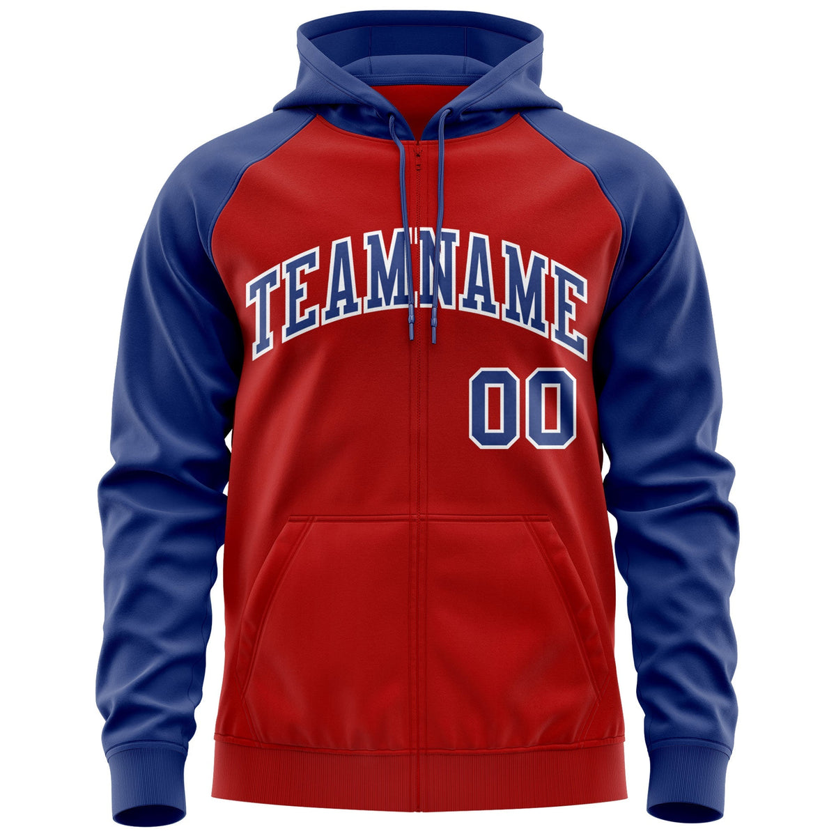 Custom Stitched Red Royal-White Raglan Sleeves Sports Full-Zip Sweatshirt Hoodie| KXKSHOP