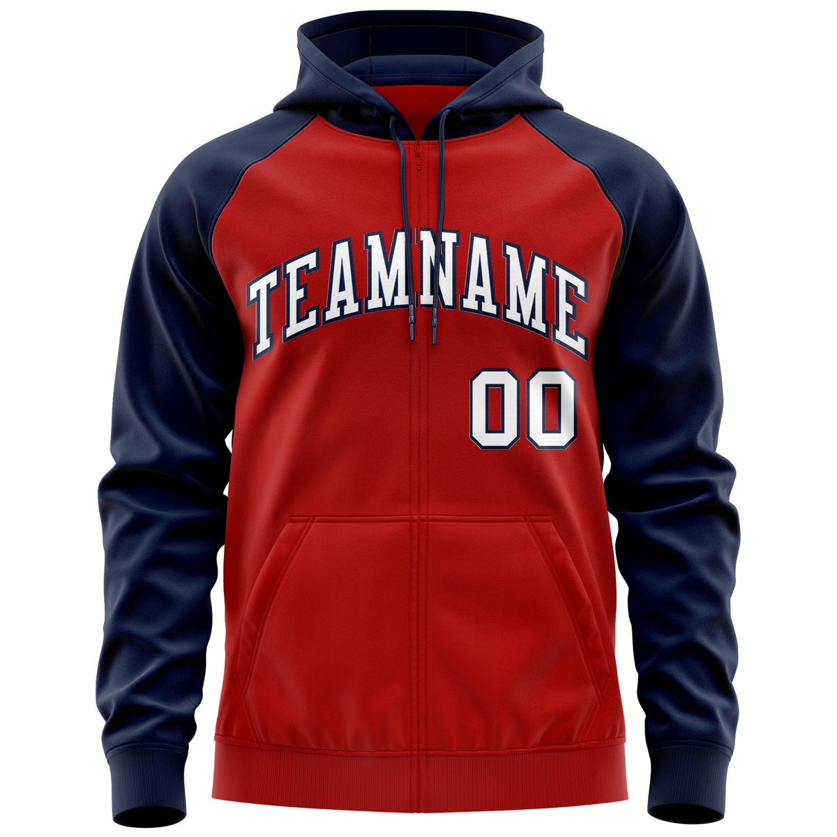 Custom Stitched Red White-Navy Raglan Sleeves Sports Full-Zip Sweatshirt Hoodie| KXKSHOP