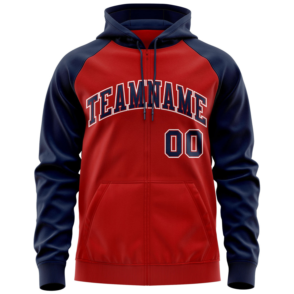 Custom Stitched Red Navy-White Raglan Sleeves Sports Full-Zip Sweatshirt Hoodie| KXKSHOP