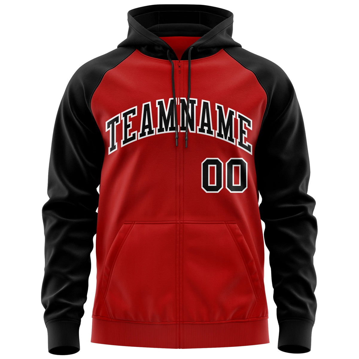 Custom Stitched Red Black-White Raglan Sleeves Sports Full-Zip Sweatshirt Hoodie| KXKSHOP