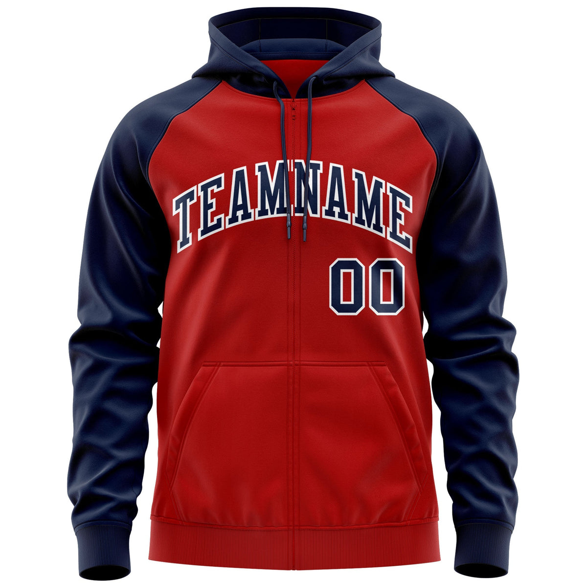 Custom Stitched Red Navy-White Raglan Sleeves Sports Full-Zip Sweatshirt Hoodie| KXKSHOP