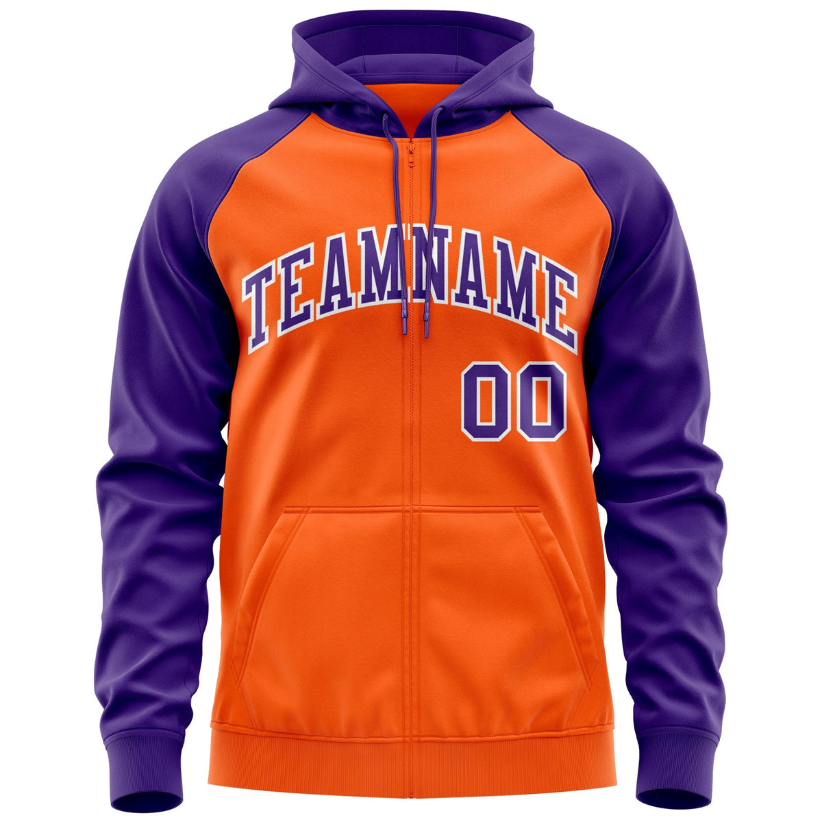 Custom Stitched Orange Purple-White Raglan Sleeves Sports Full-Zip Sweatshirt Hoodie| KXKSHOP