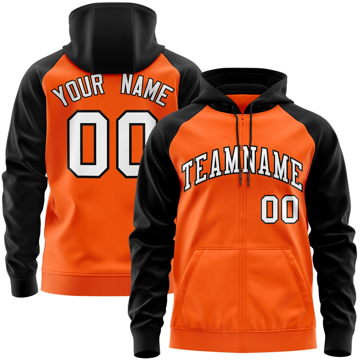 Custom Stitched Orange White-Black Raglan Sleeves Sports Full-Zip Sweatshirt Hoodie| KXKSHOP