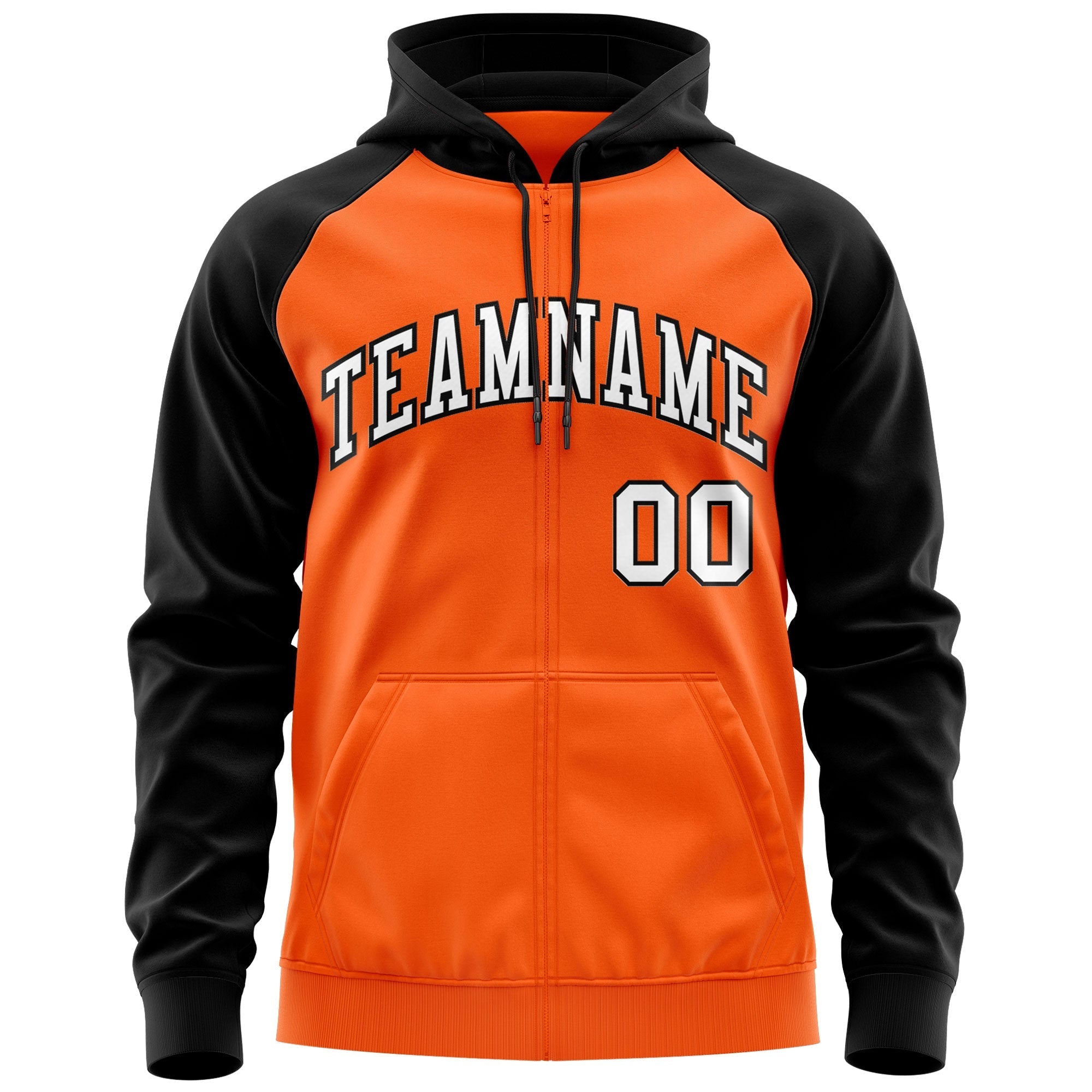 Custom Stitched Orange White-Black Raglan Sleeves Sports Full-Zip Sweatshirt Hoodie| KXKSHOP