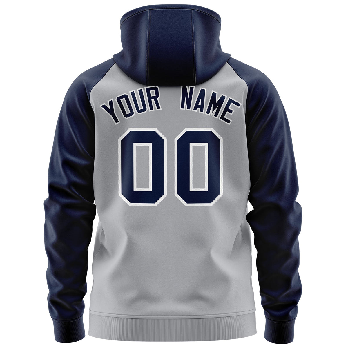 Custom Stitched Gray Navy-White Raglan Sleeves Sports Full-Zip Sweatshirt Hoodie| KXKSHOP