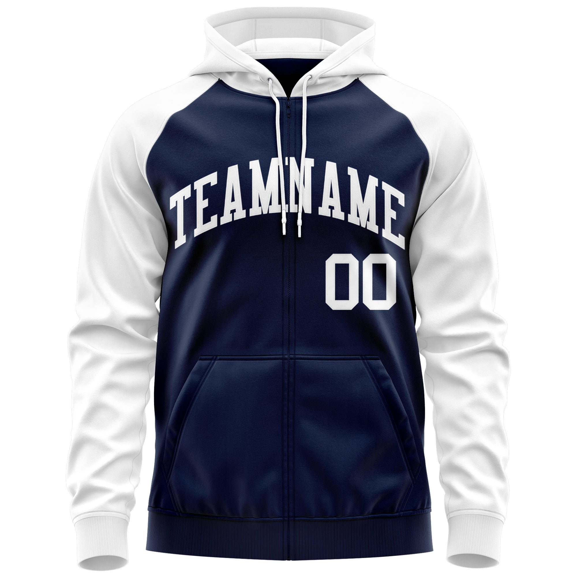 Custom Stitched Navy White Raglan Sleeves Sports Full-Zip Sweatshirt Hoodie| KXKSHOP