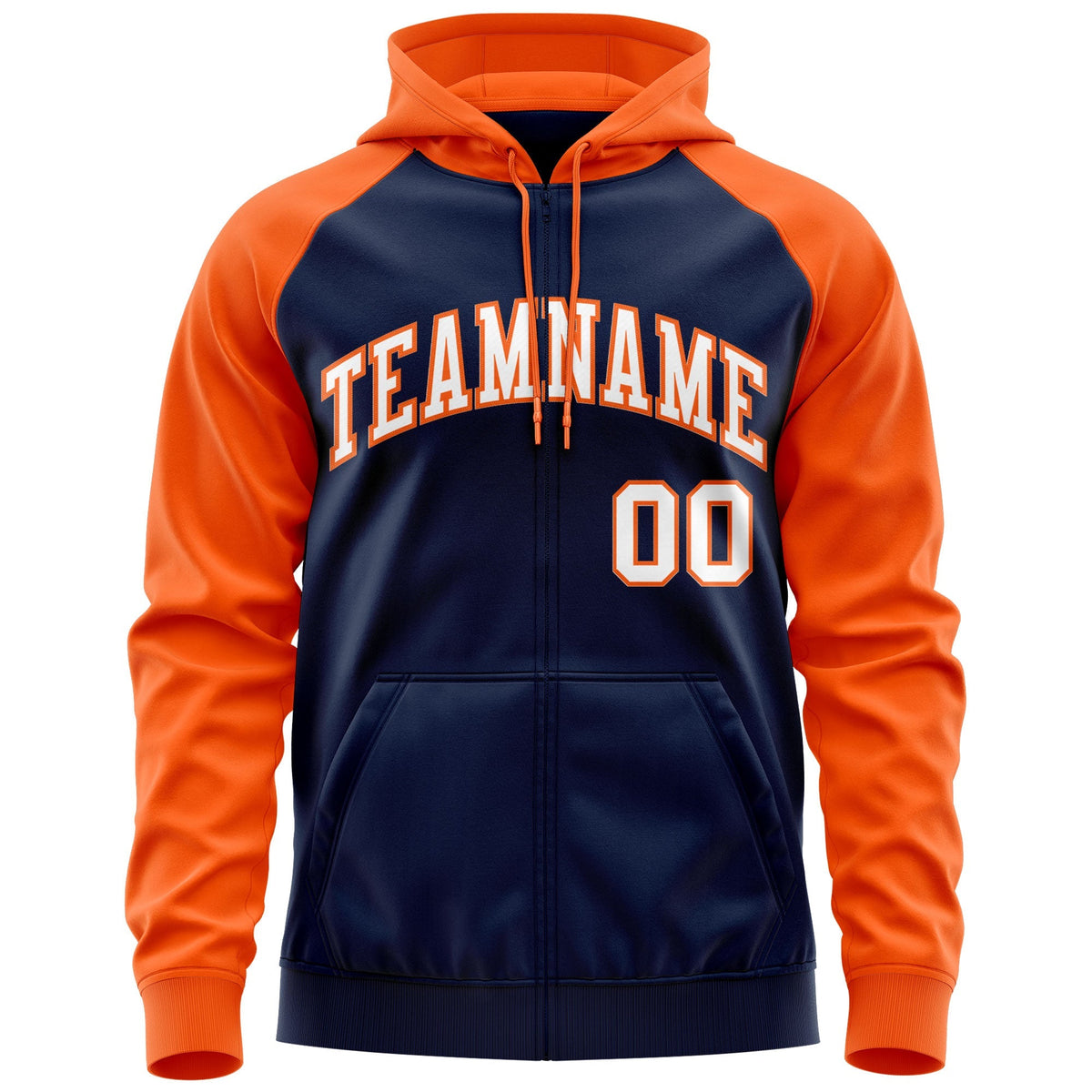 Custom Stitched Navy White-Orange Raglan Sleeves Sports Full-Zip Sweatshirt Hoodie| KXKSHOP