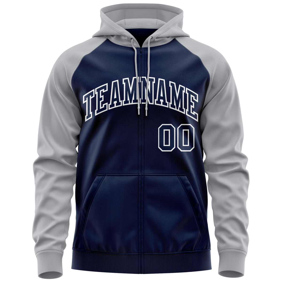 Custom Stitched Navy White-Gray Raglan Sleeves Sports Full-Zip Sweatshirt Hoodie| KXKSHOP