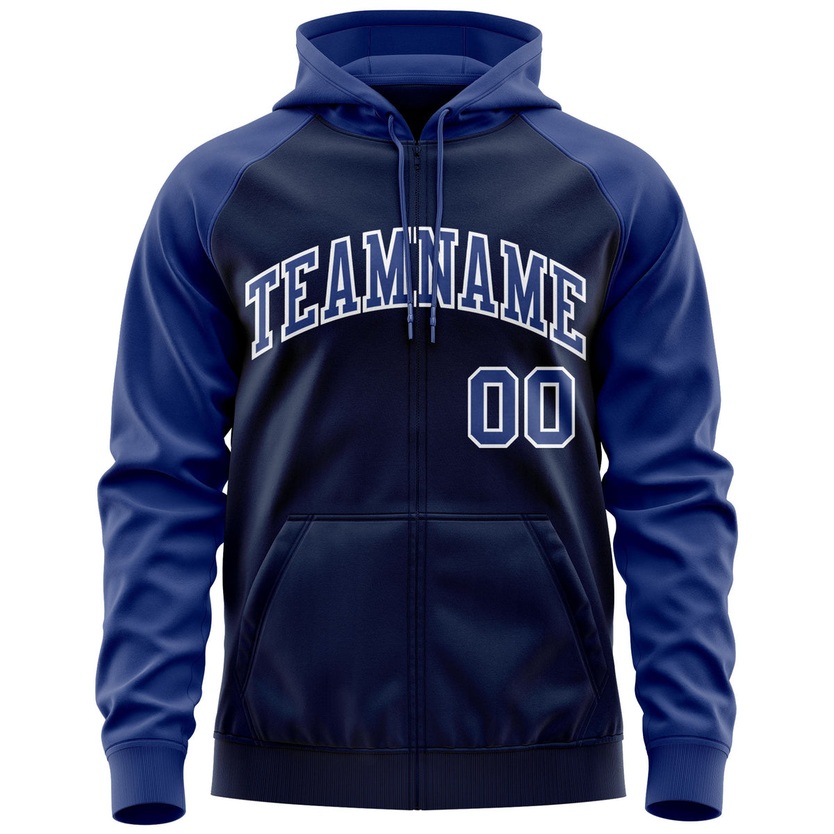Custom Stitched Navy Royal-White Raglan Sleeves Sports Full-Zip Sweatshirt Hoodie| KXKSHOP
