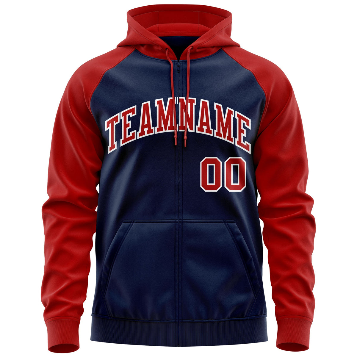 Custom Stitched Navy Red-White Raglan Sleeves Sports Full-Zip Sweatshirt Hoodie| KXKSHOP