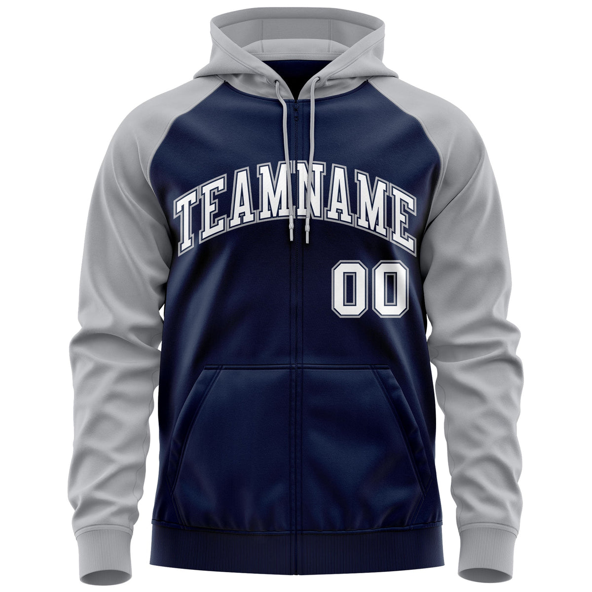 Custom Stitched Navy White-Gray Raglan Sleeves Sports Full-Zip Sweatshirt Hoodie| KXKSHOP
