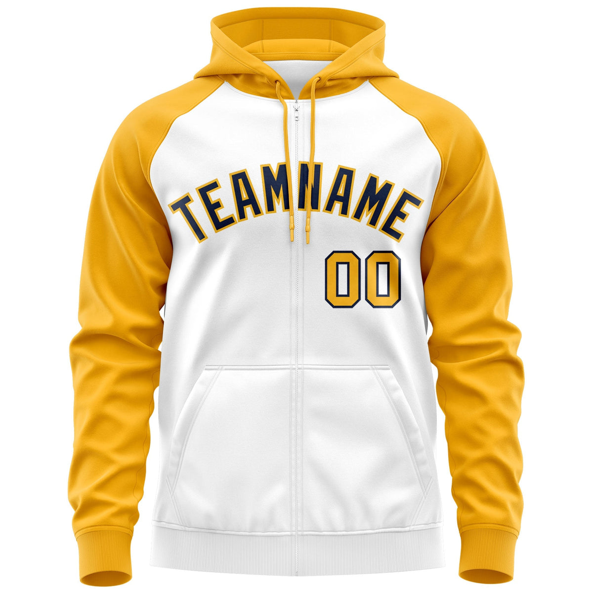 Custom Stitched White Navy-Gold Raglan Sleeves Sports Full-Zip Sweatshirt Hoodie| KXKSHOP