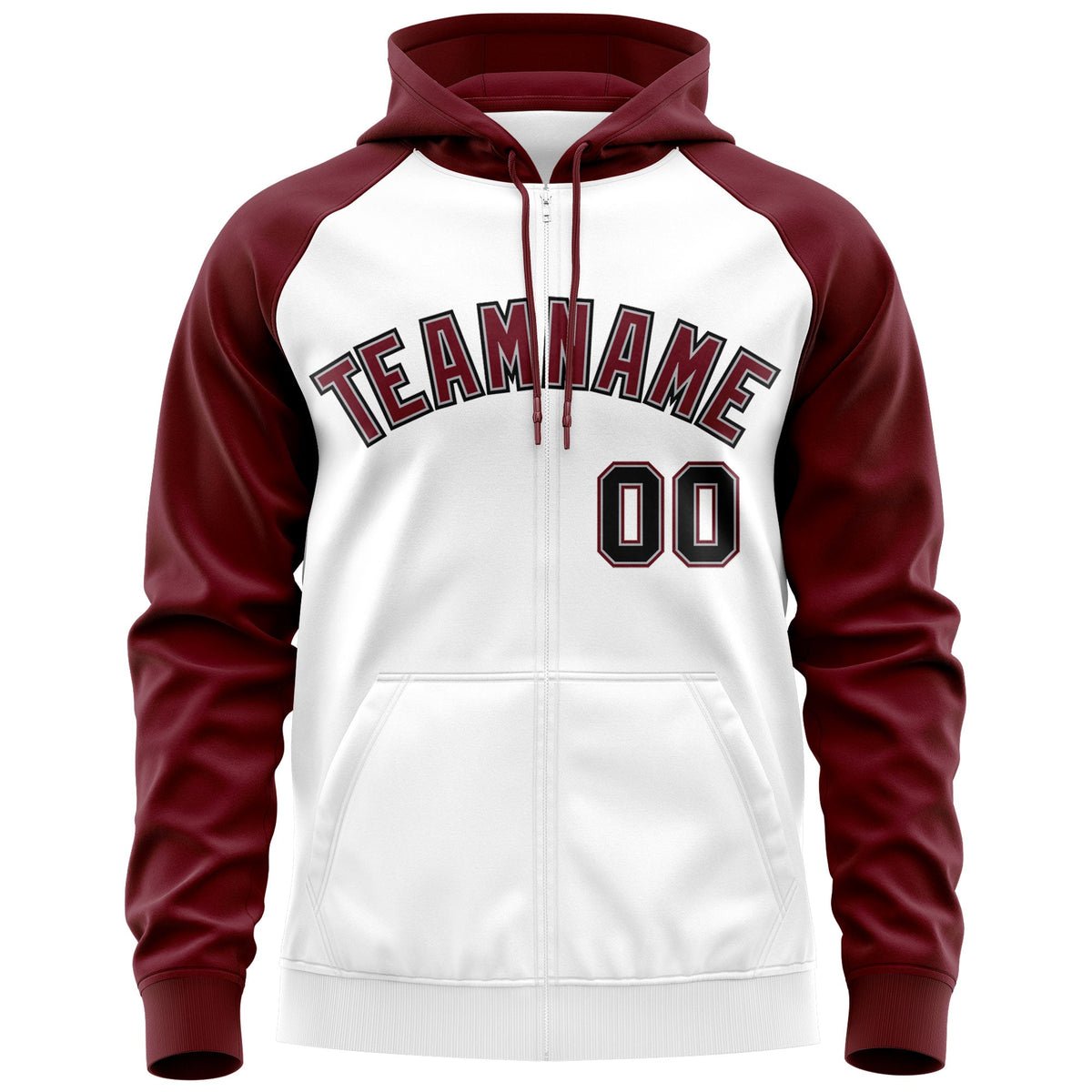 Custom Stitched White Crimson-Black Raglan Sleeves Sports Full-Zip Sweatshirt Hoodie| KXKSHOP