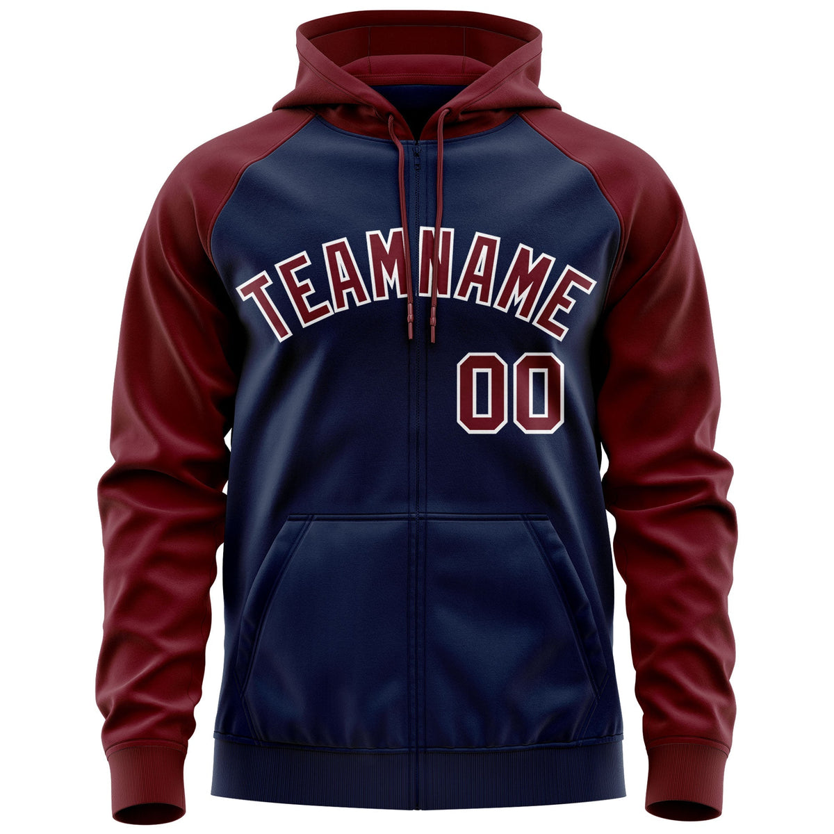 Custom Stitched Navy Crimson-White Raglan Sleeves Sports Full-Zip Sweatshirt Hoodie| KXKSHOP