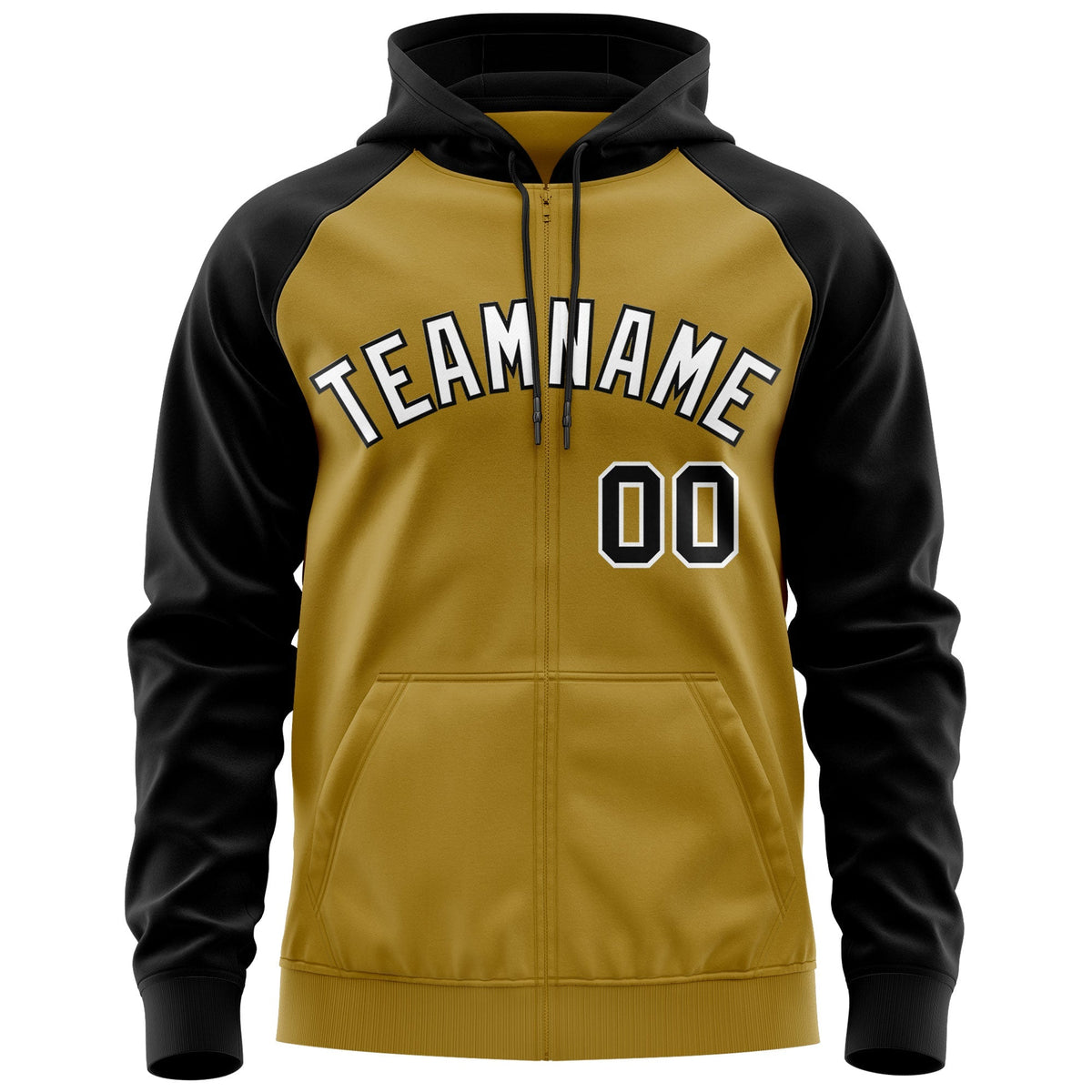 Custom Stitched Old Gold White-Black Raglan Sleeves Sports Full-Zip Sweatshirt Hoodie| KXKSHOP
