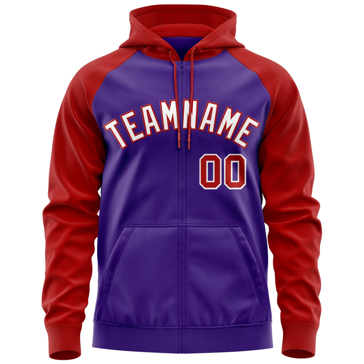 Custom Stitched Purple White-Red Raglan Sleeves Sports Full-Zip Sweatshirt Hoodie| KXKSHOP