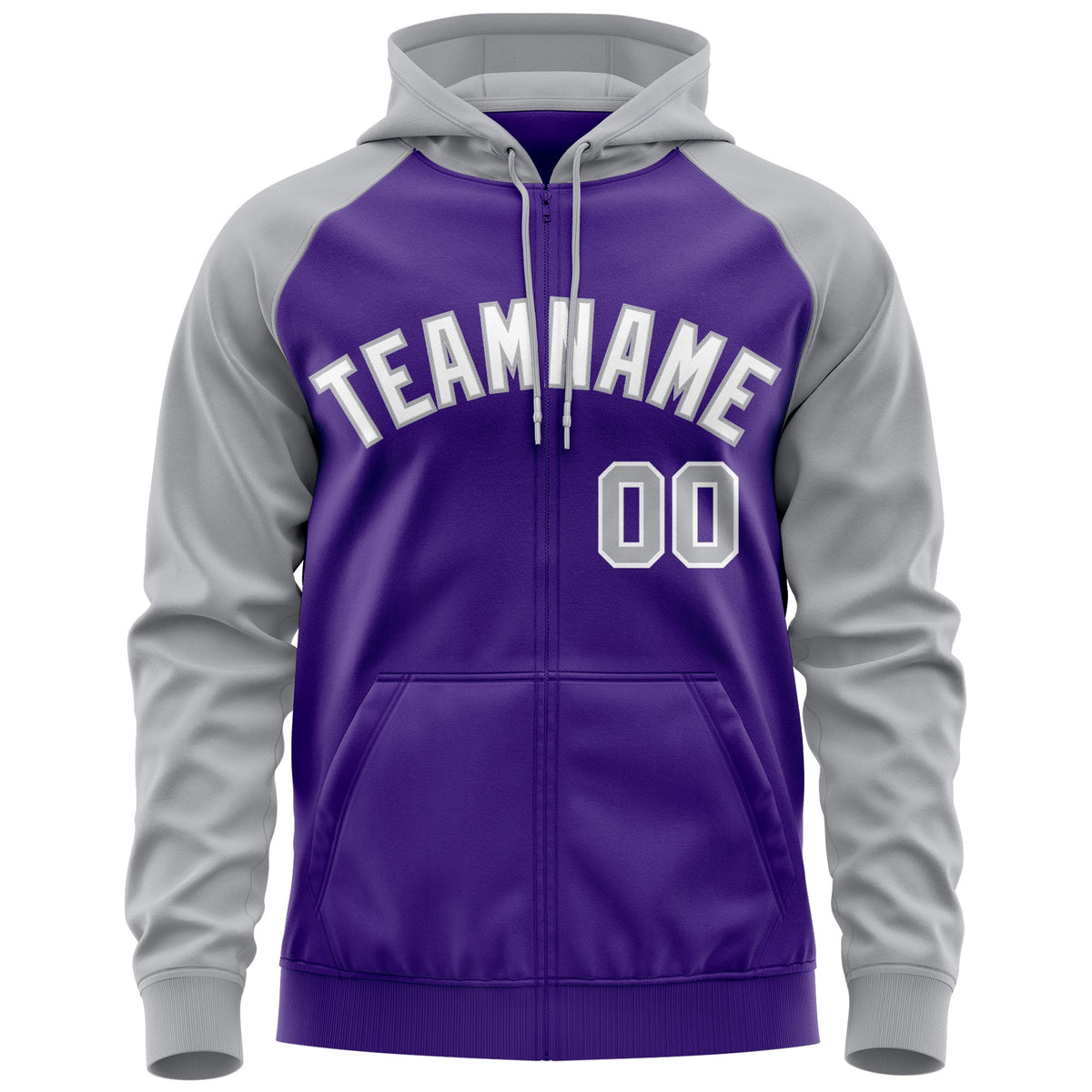 Custom Stitched Purple White-Gray Raglan Sleeves Sports Full-Zip Sweatshirt Hoodie| KXKSHOP