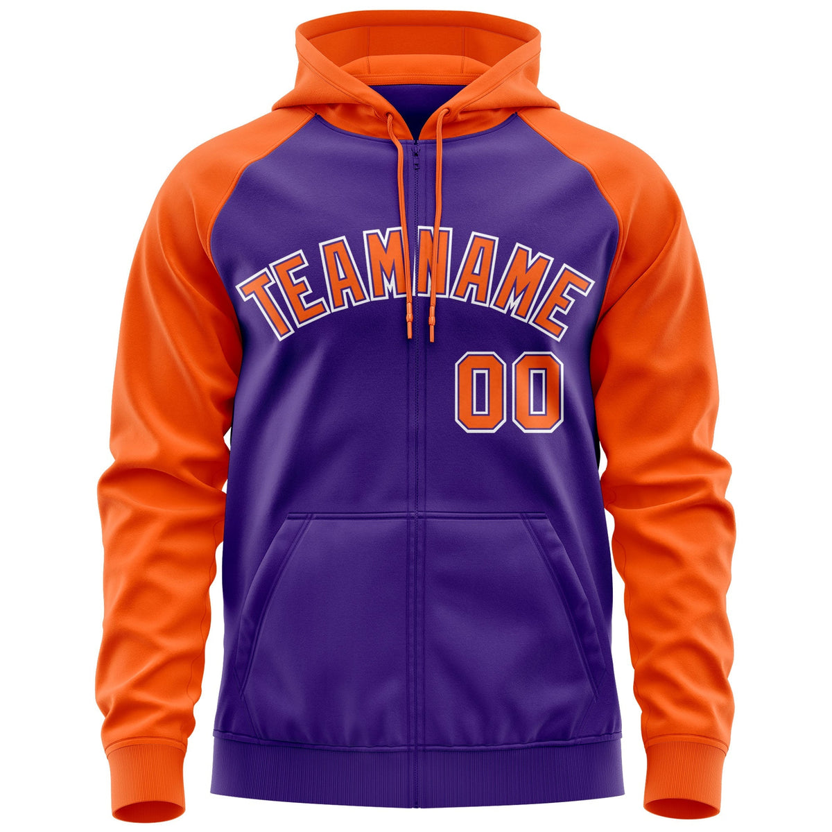 Custom Stitched Purple Orange Raglan Sleeves Sports Full-Zip Sweatshirt Hoodie| KXKSHOP