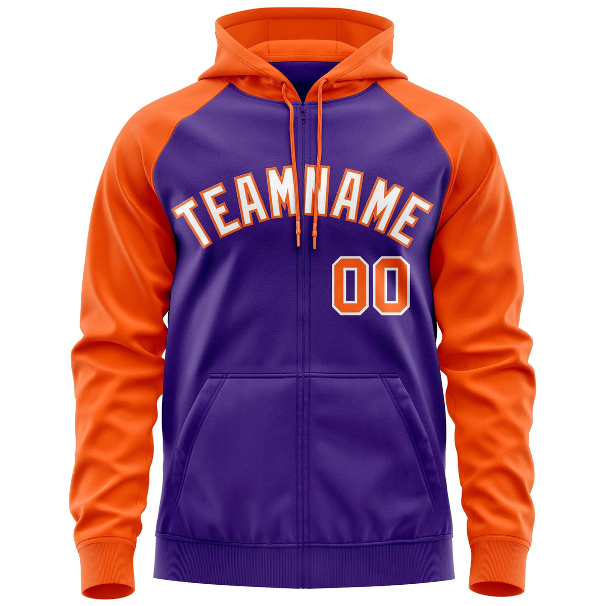 Custom Stitched Purple Orange Raglan Sleeves Sports Full-Zip Sweatshirt Hoodie| KXKSHOP