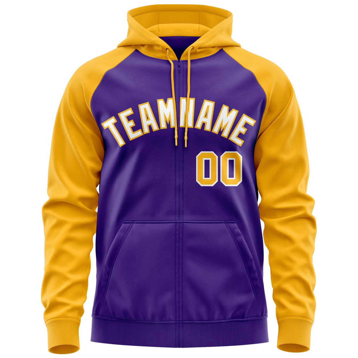 Custom Stitched Purple Gold Raglan Sleeves Sports Full-Zip Sweatshirt Hoodie| KXKSHOP