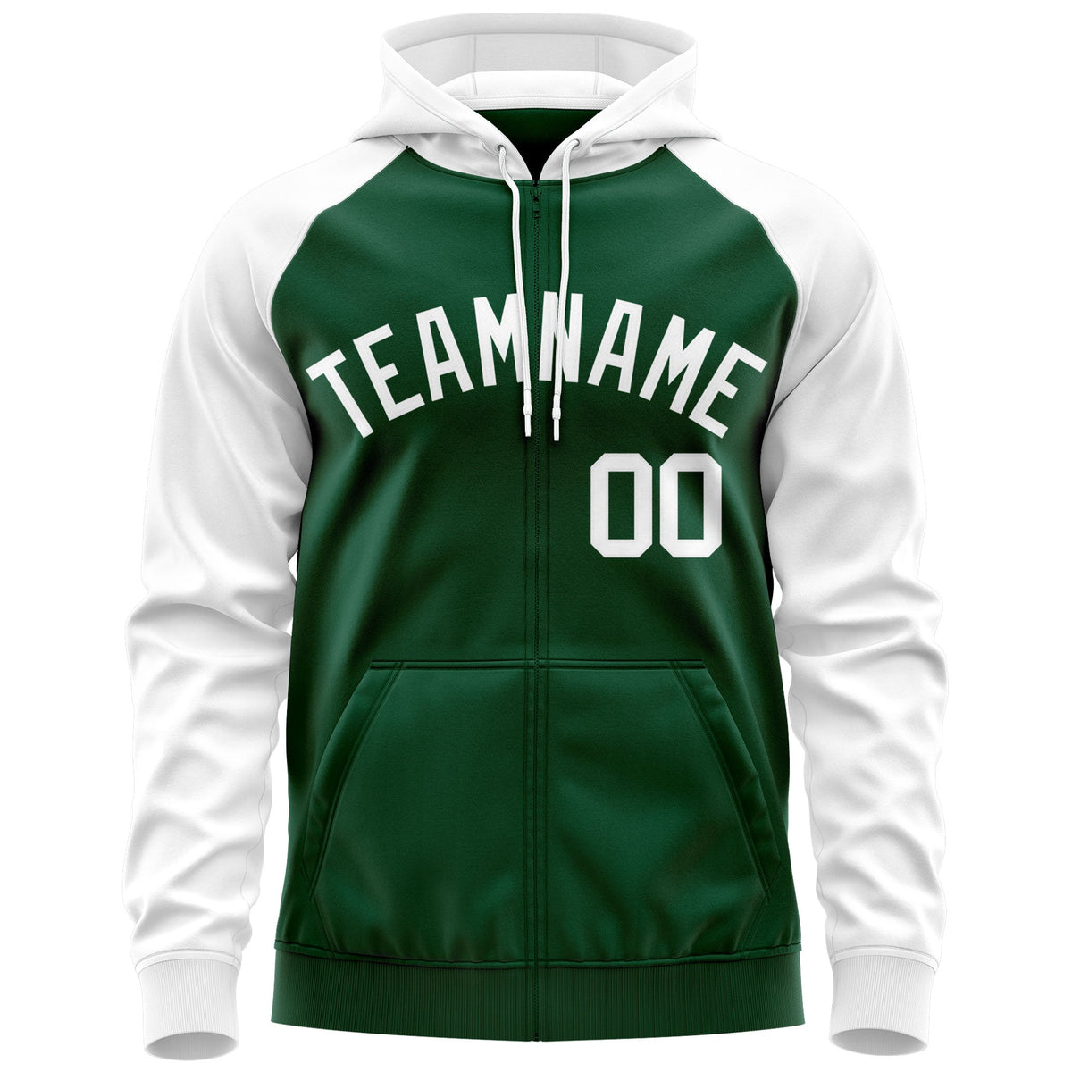 Custom Stitched Green White Raglan Sleeves Sports Full-Zip Sweatshirt Hoodie| KXKSHOP