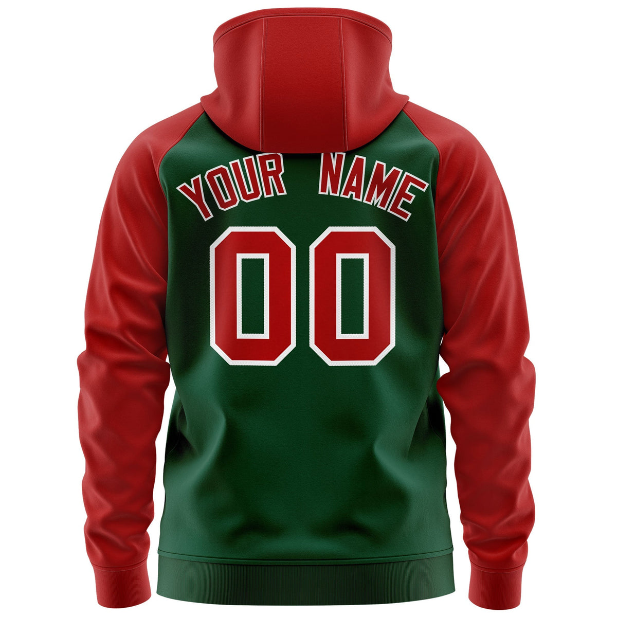 Custom Stitched Green Red-White Raglan Sleeves Sports Full-Zip Sweatshirt Hoodie| KXKSHOP