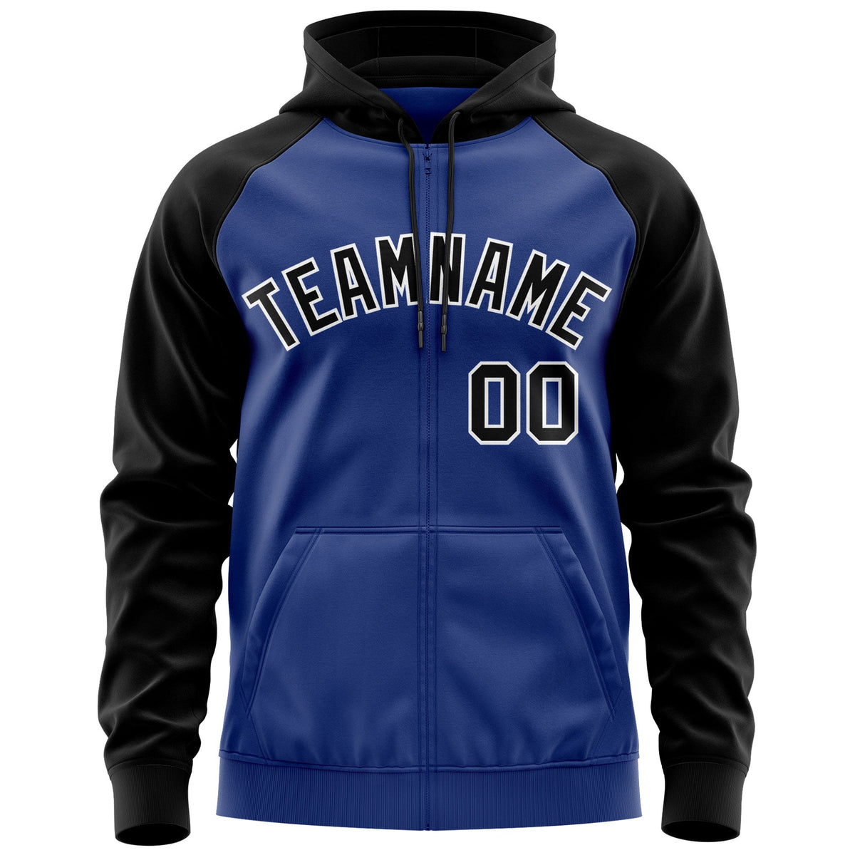 Custom Stitched Royal Black-White Raglan Sleeves Sports Full-Zip Sweatshirt Hoodie| KXKSHOP