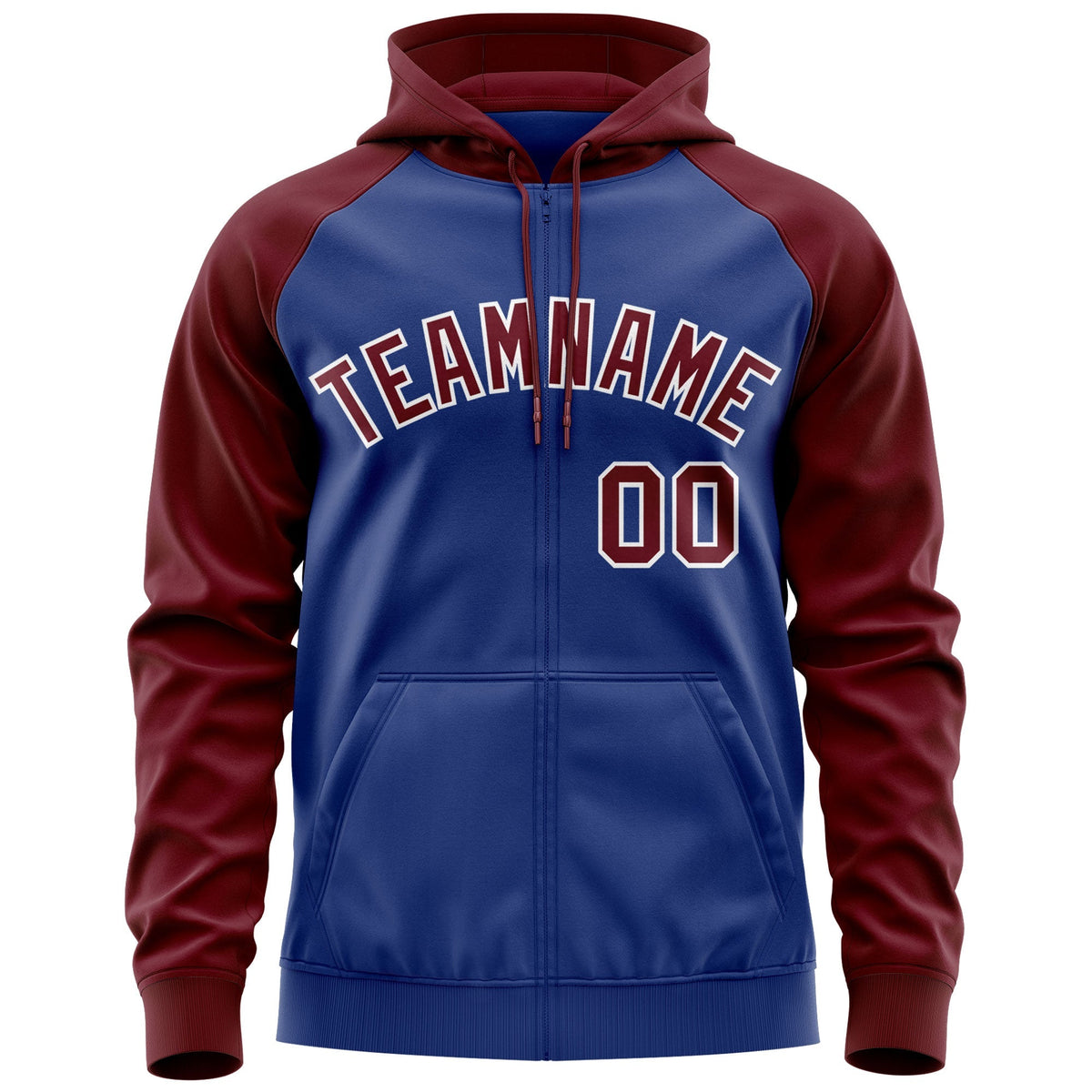 Custom Stitched Royal Crimson-White Raglan Sleeves Sports Full-Zip Sweatshirt Hoodie| KXKSHOP