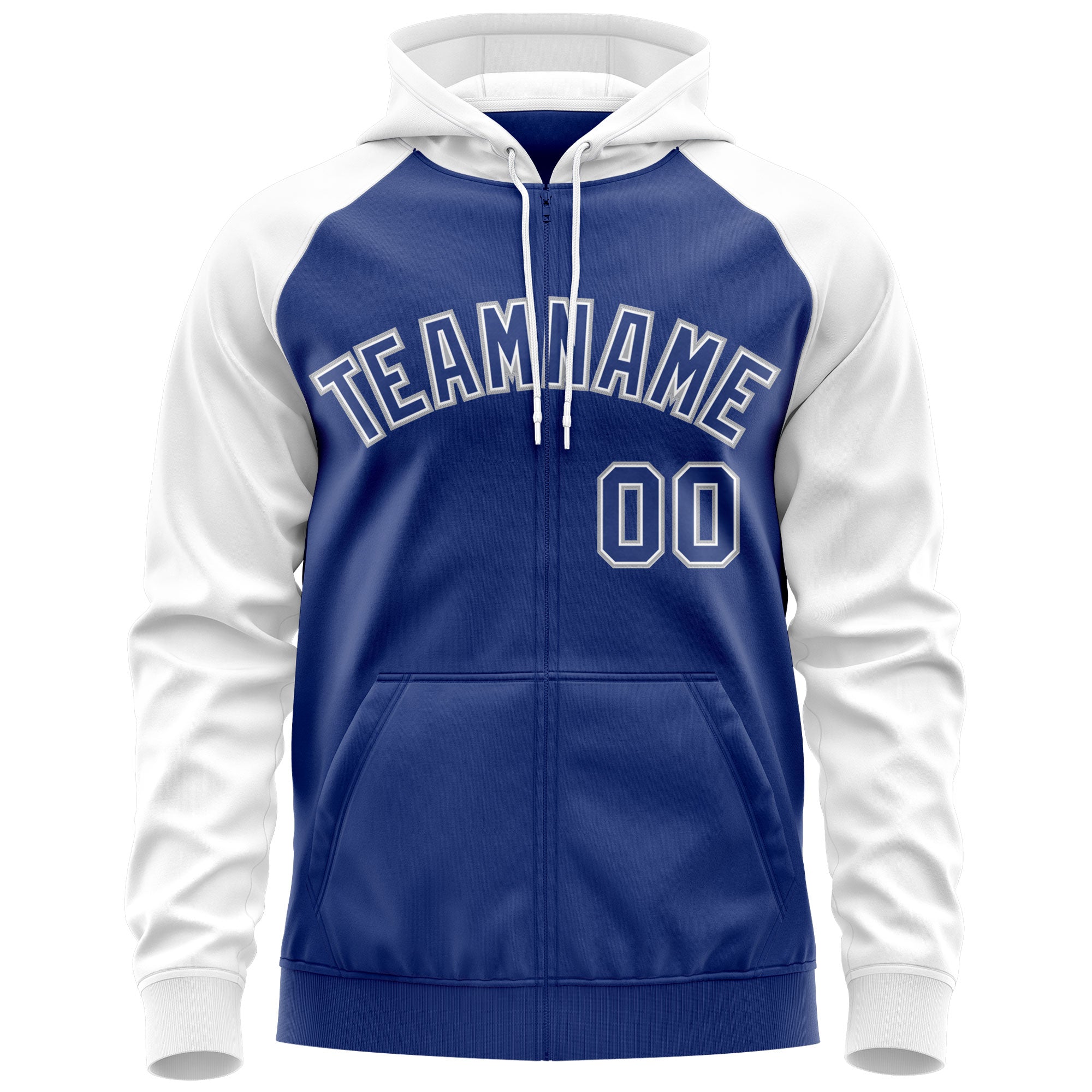 Custom Stitched Royal White-Gray Raglan Sleeves Sports Full-Zip Sweatshirt Hoodie| KXKSHOP