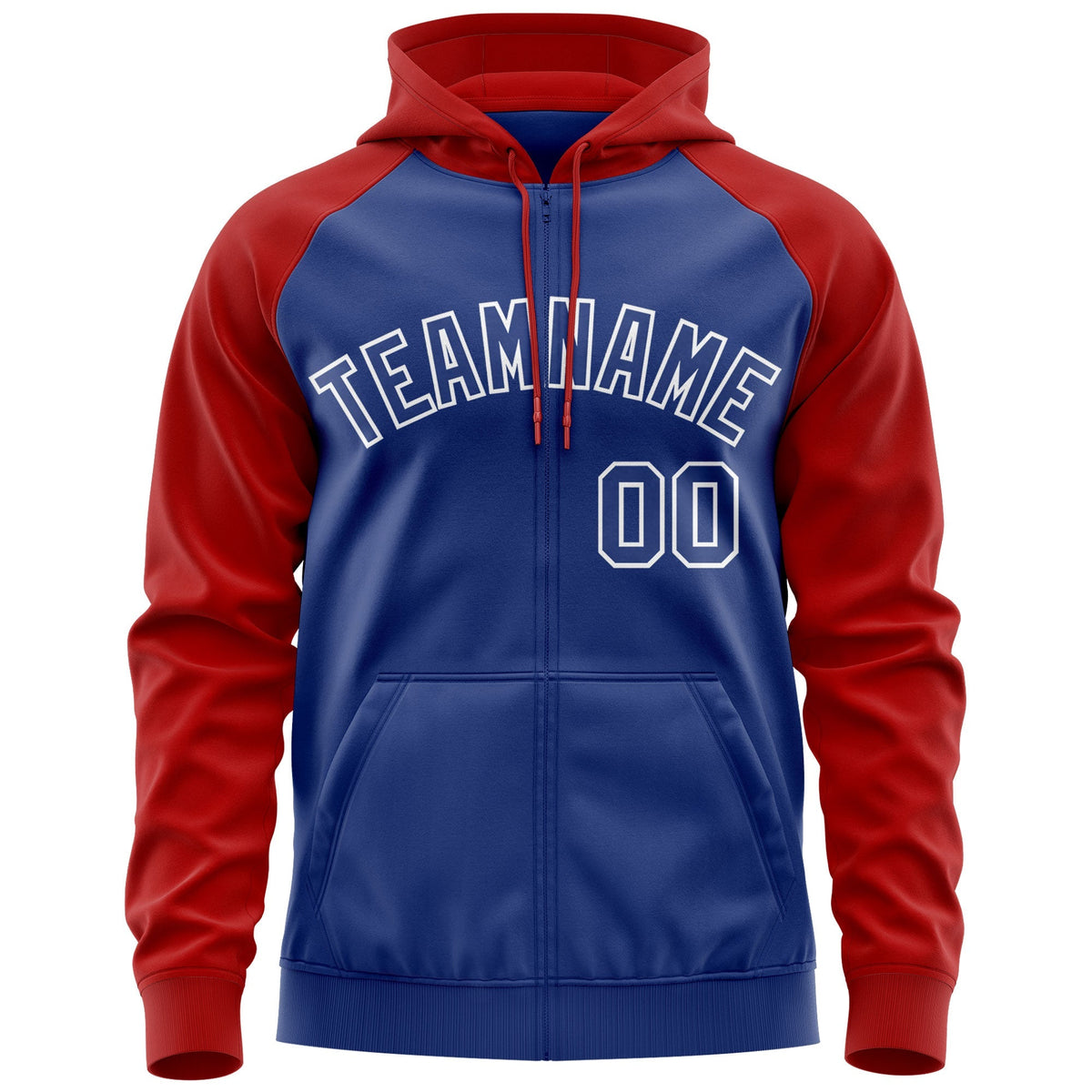Custom Stitched Royal Red-White Raglan Sleeves Sports Full-Zip Sweatshirt Hoodie| KXKSHOP