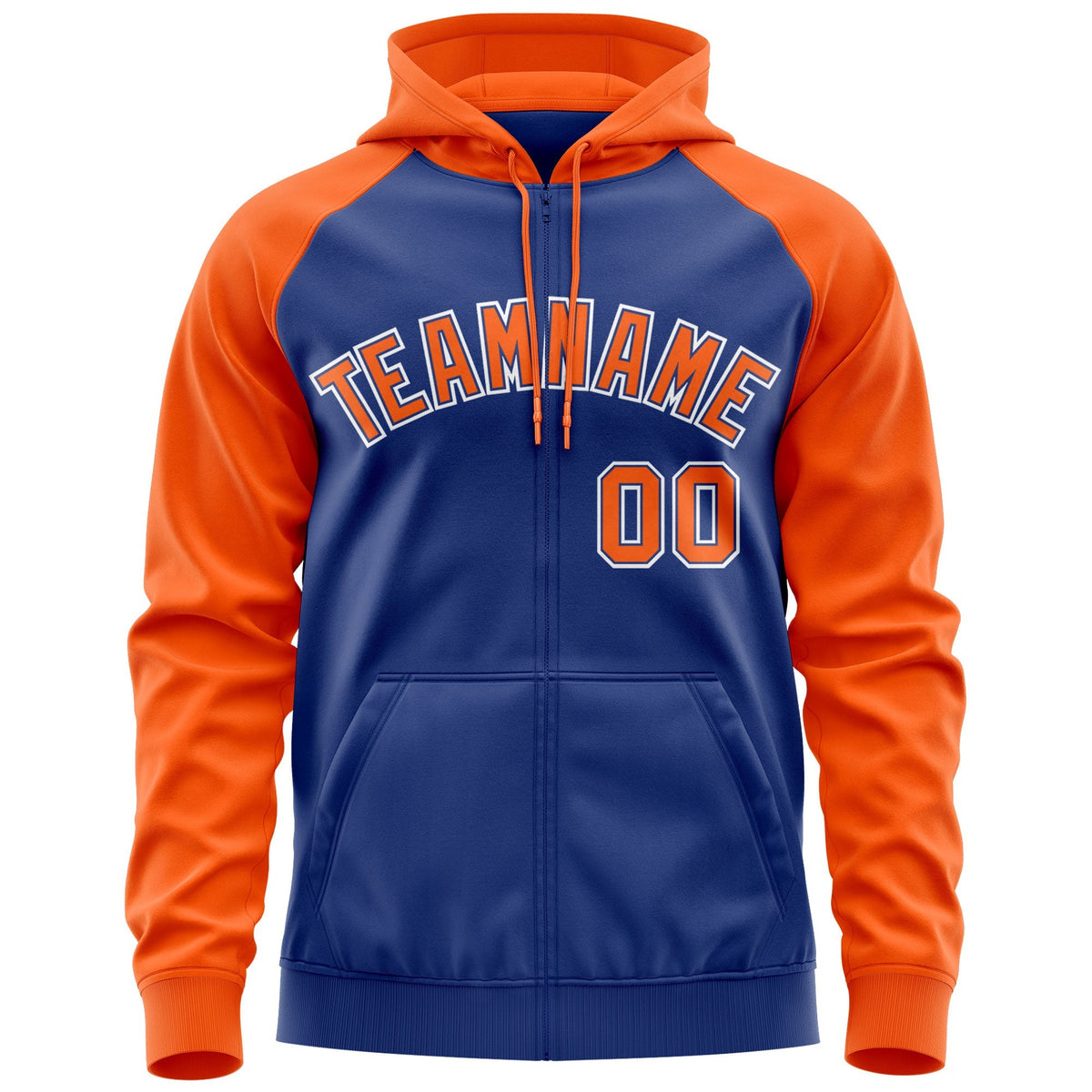 Custom Stitched Royal Orange-White Raglan Sleeves Sports Full-Zip Sweatshirt Hoodie| KXKSHOP